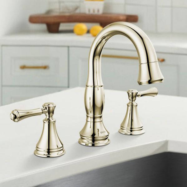 Delta Cassidy Two Handle Pull Down Widespread Bathroom Faucet