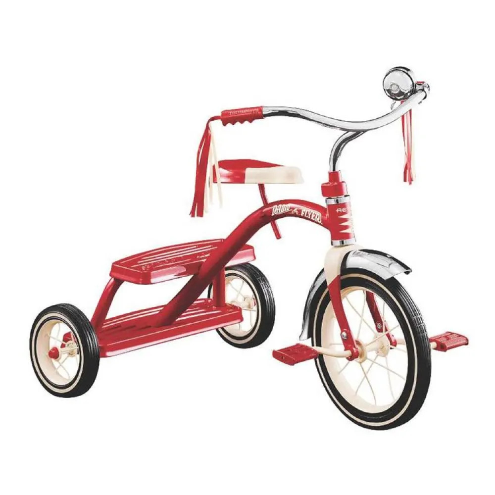 Radio Flyer Classic Dual Deck Tricycle 2 1 2 5 Years 12 X 1 1 4 in Front 7 X 1 1 2 in Rear Steel Red