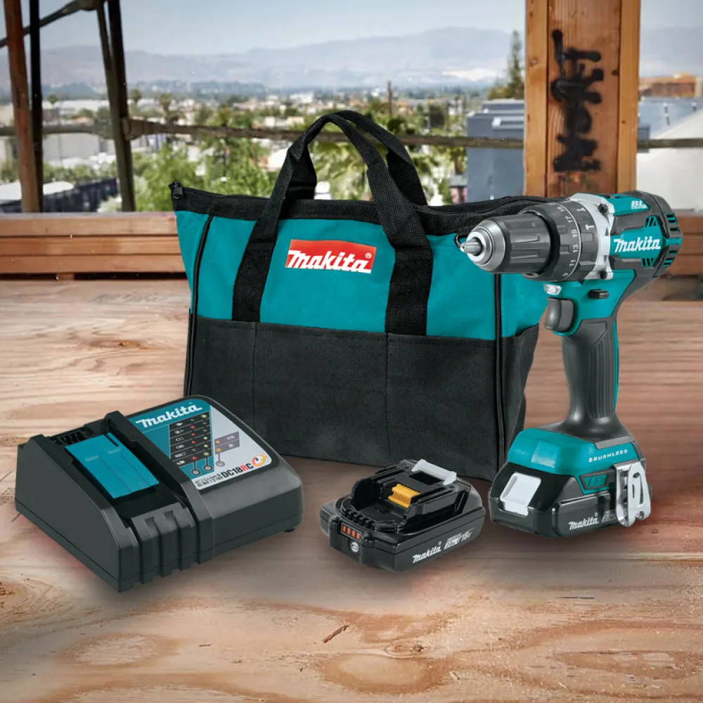 Makita 18V LXT Lithium Ion 1 2 Compact Brushless Cordless Hammer Driver Drill Kit with 2 Pack 2.0Ah Battery and Charger XPH12R