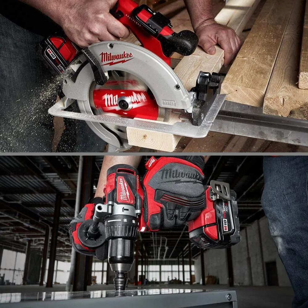 Milwaukee M18 Brushless Cordless 1 2 Hammer Drill and 7 1 4 Circular Saw Combo Kit with 2 4.0 Ah Batteries 2992 22