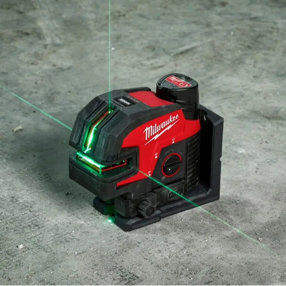 Milwaukee M12 12 Volt Lithium Ion Cordless Green Cross Line and 4 Points Laser Tool Only with 125ft Range and 1 4 20 and 5 8 11 Thread Mount 3624 20