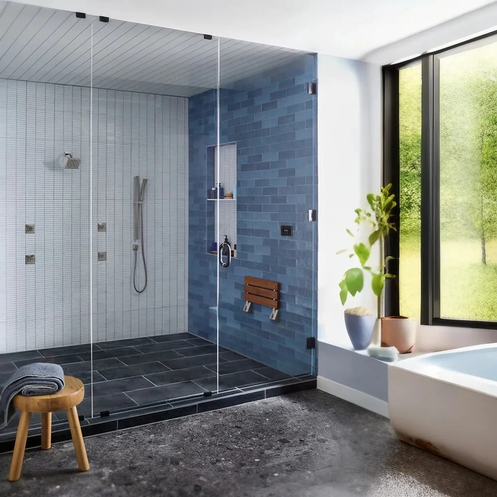Delta Steam System 20in Stainless Tilt up Shower Seat with Brass Tubular Support Arms Lumicoat Technology Teak Wood 250lbs SE SBS 6 SS PR