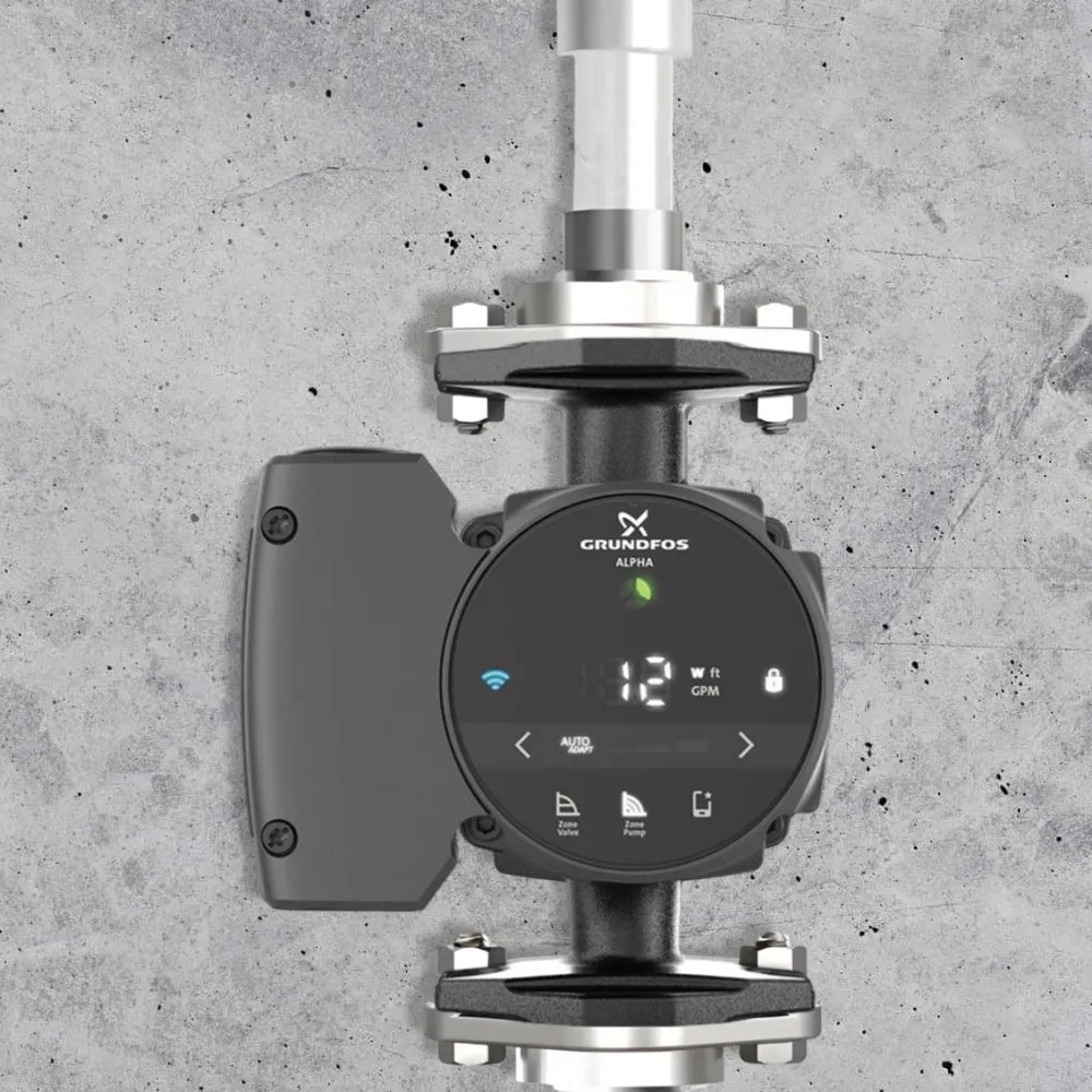 new Grundfos ALPHA 15-58 pump installed