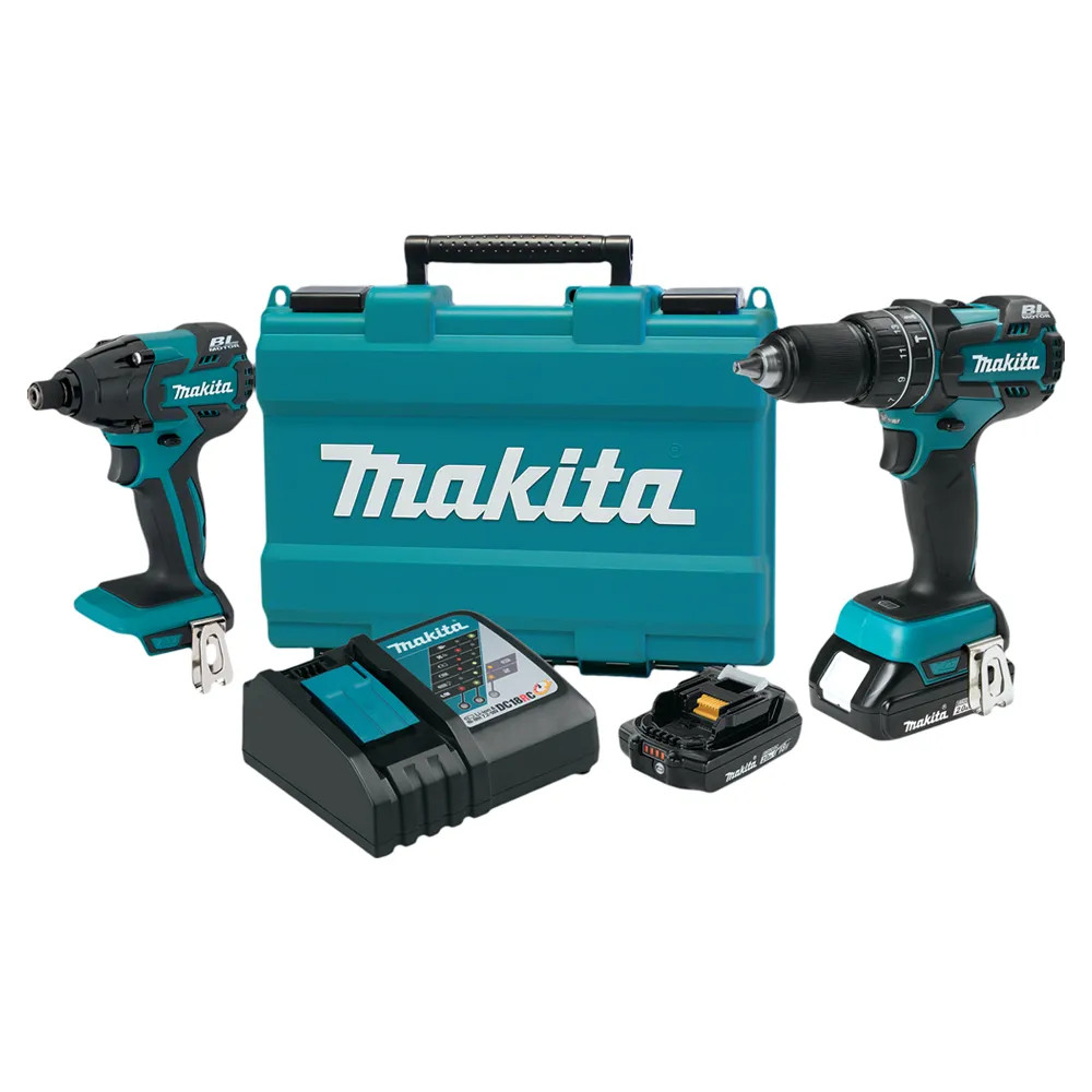 Makita 18V LXT Lithium Ion Brushless Cordless Hammer Driver Drill and Impact Driver Combo Kit with 2 Pack 2.0Ah Battery Charger and Case XT248R