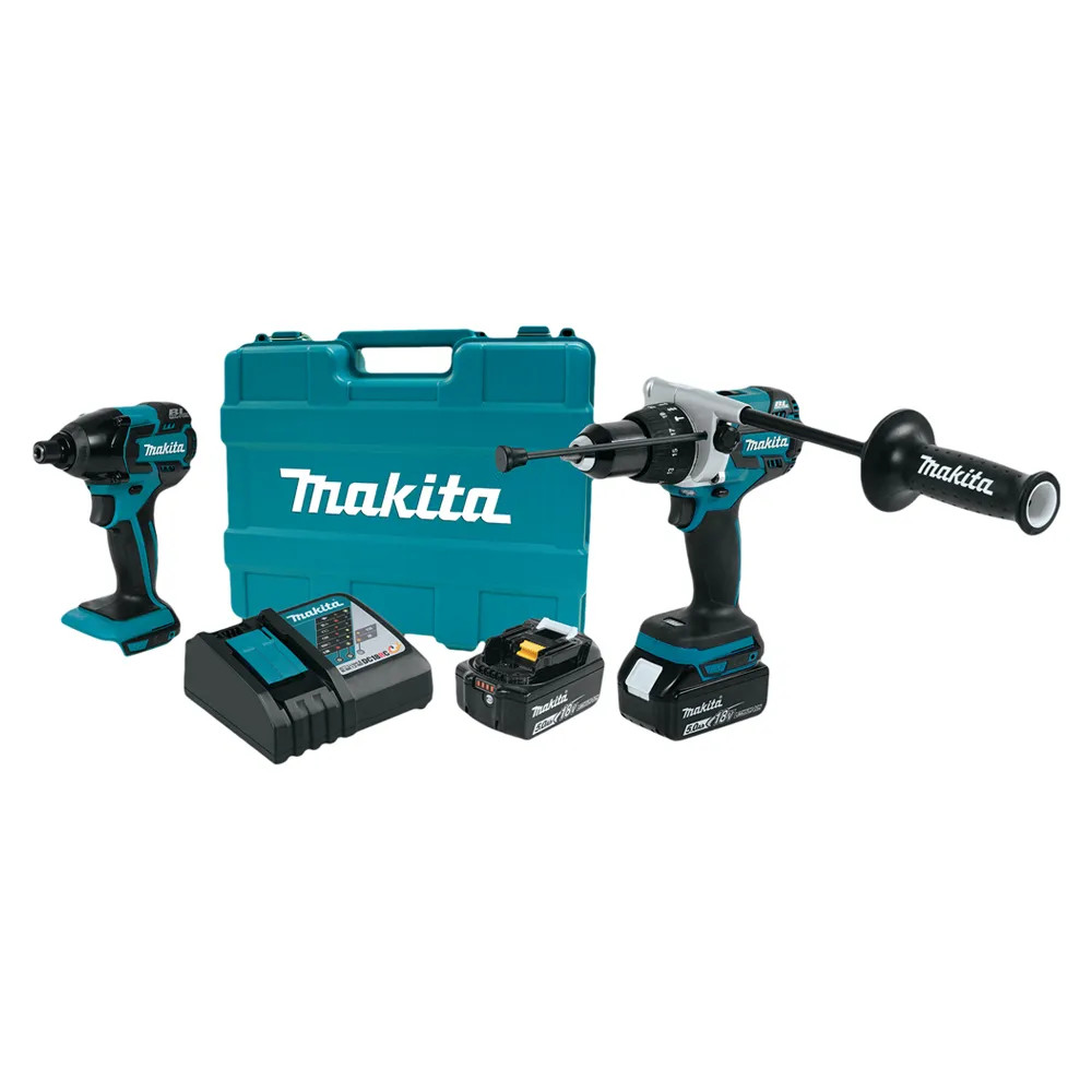 Makita 18V LXT Lithium Ion Brushless Cordless Impact Driver and Hammer Driver Drill Combo Kit 5.0Ah XT257TB