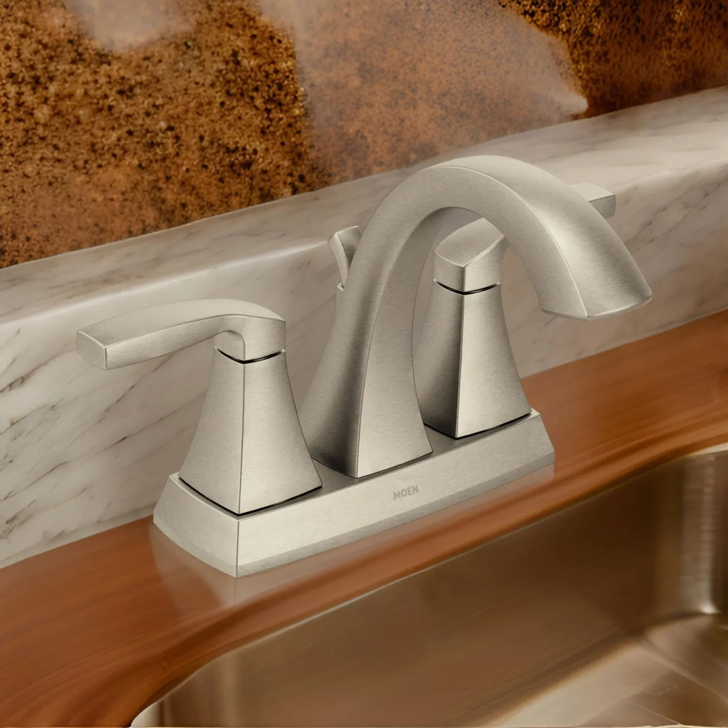 Moen 6901BN Moen Voss Two-Handle High Arc Centerset Brushed Nickel Bathroom Sink Faucet with Metal Pop-Up Drain and Lift Rod Assembly, 1.2 GPM, Lever Handles - 6901BN