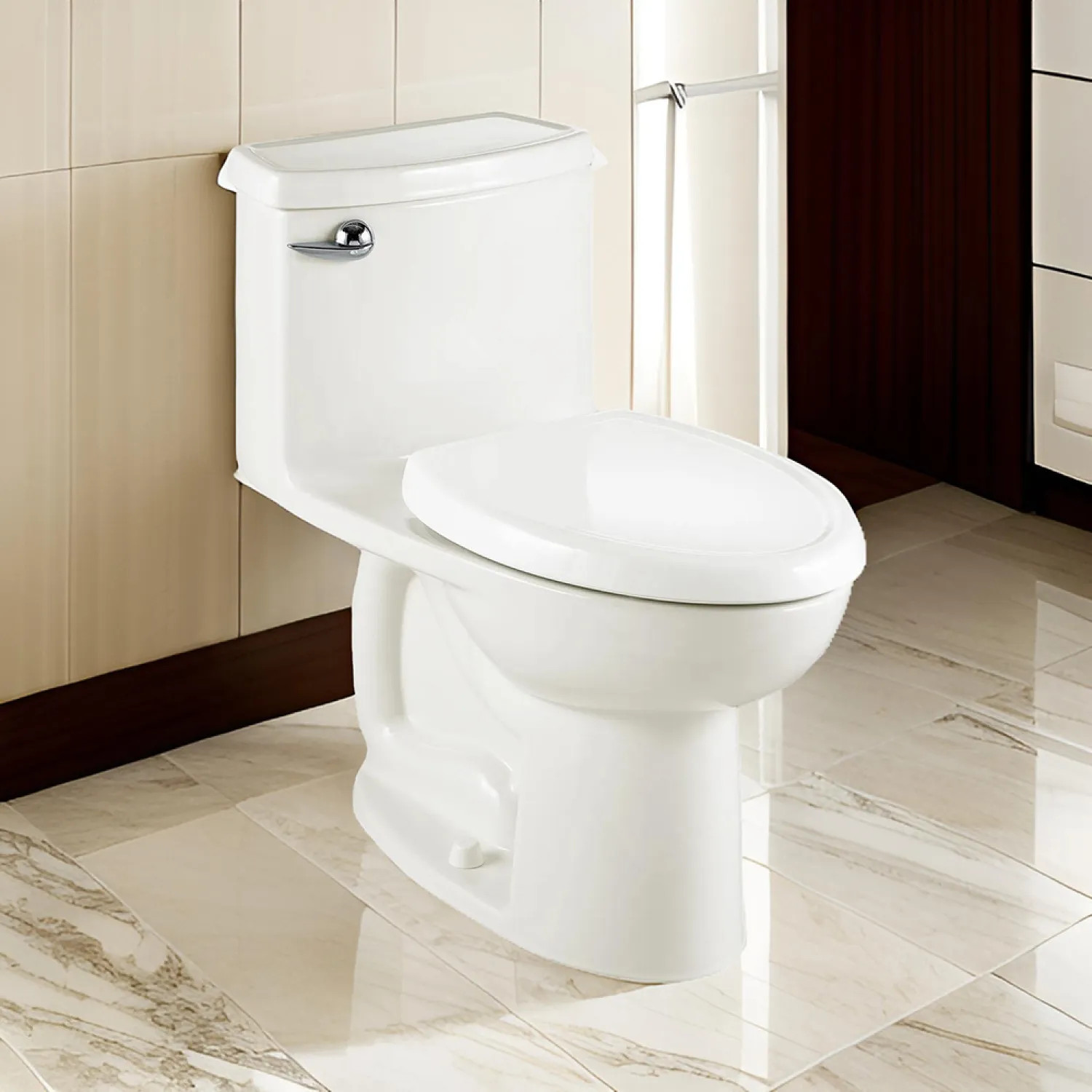 American Standard 2403.128.020 American Standard Compact Cadet 3 FloWise Elongated One-Piece Toilet with Seat, 1.28 GPF, Right Height, EverClean, White - 2403.128.020