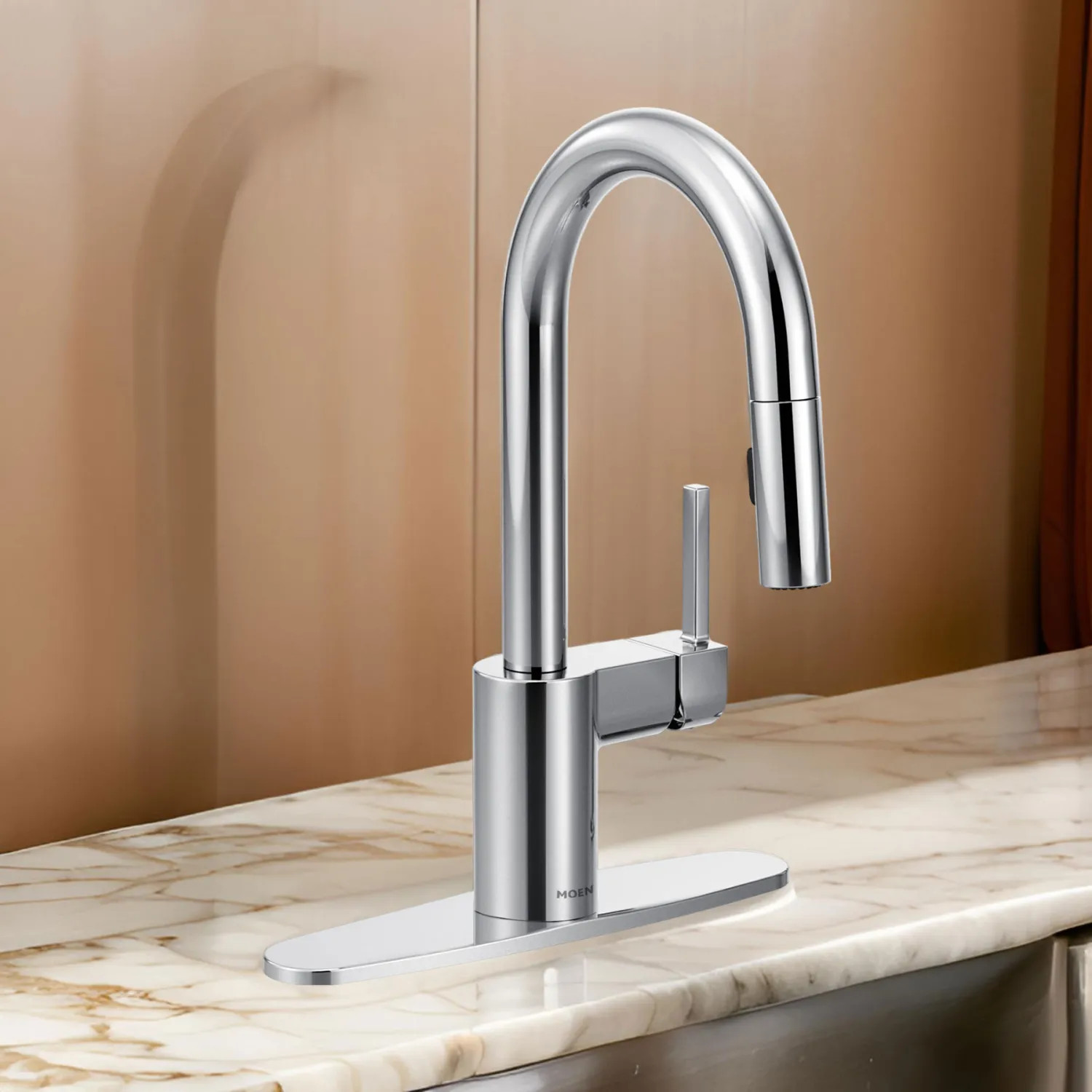 Moen 5965 Moen Align Single-Handle High Arc Pull-Down Bar/Prep Faucet, 1.5 GPM, Reflex, Power Clean, Duralock, Chrome - 5965