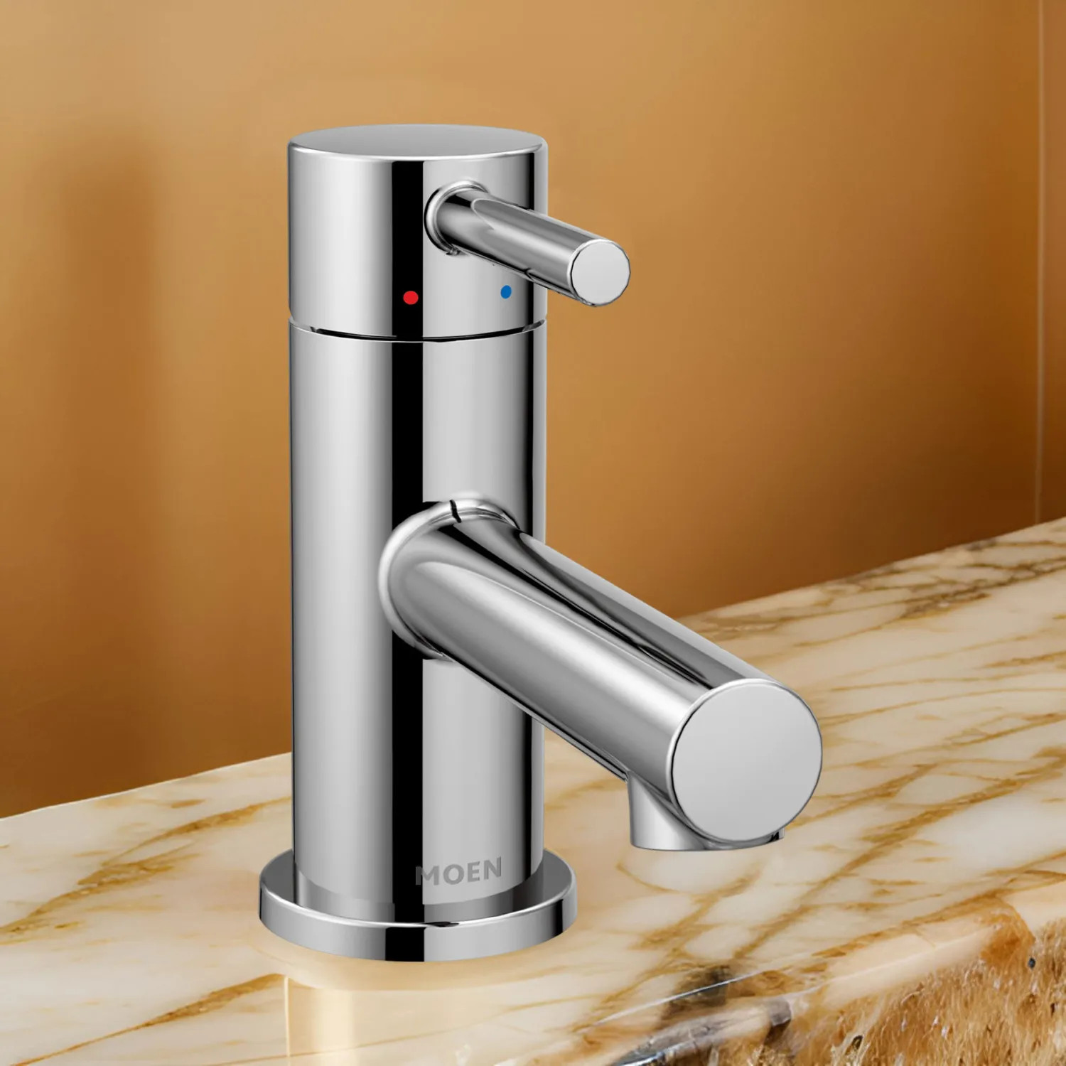 Moen 6191 Moen Align One-Handle Low Arc Chrome Bathroom Faucet with Metal Pop-up and Red/Blue Indicators, 1.2 GPM, ADA Lever Handle, WaterSense - 6191