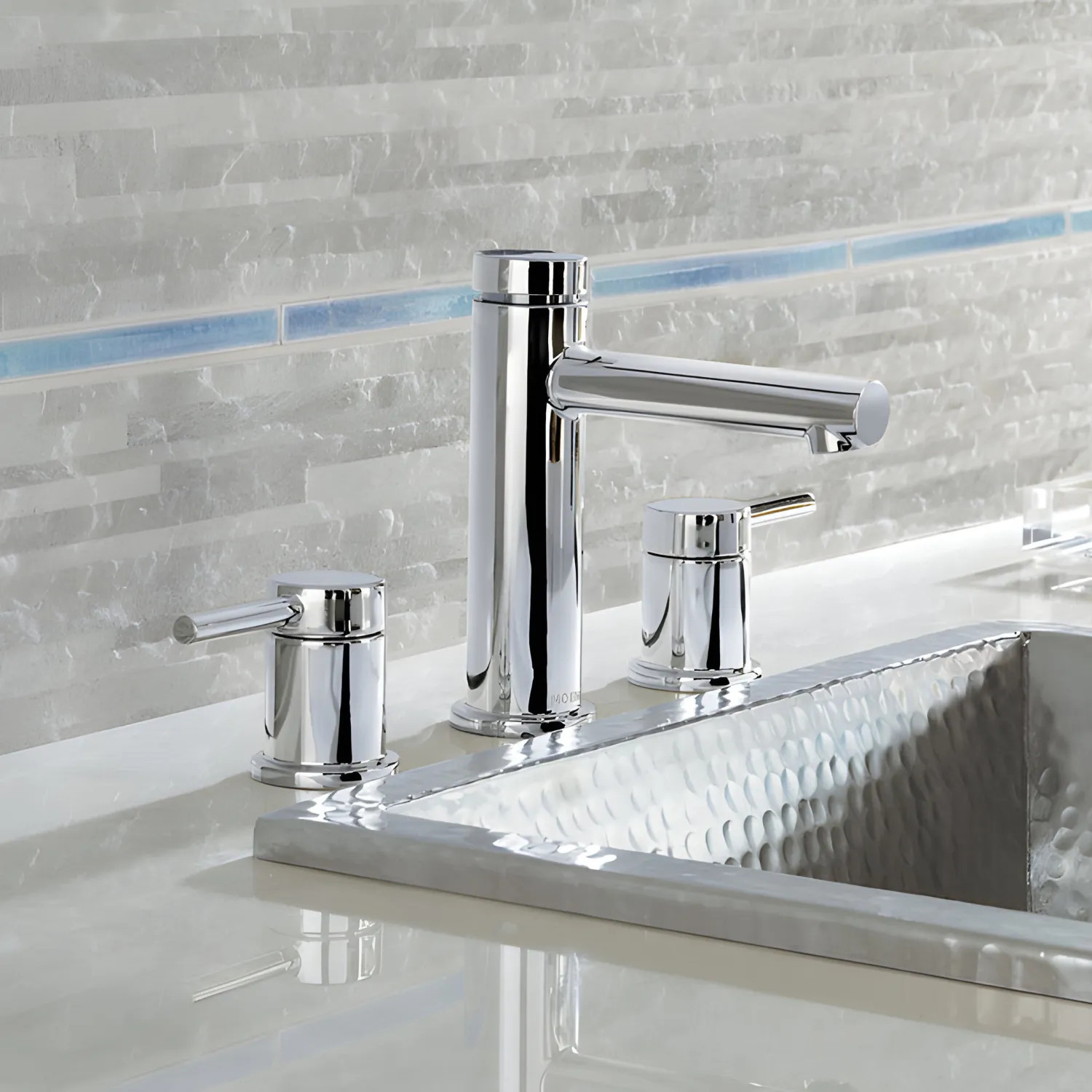 Moen T6193 Moen Align Two-Handle High Arc Chrome Widespread Bathroom Faucet with Red/Blue Indicators, M-PACT, 1.2 GPM, ADA Lever Handle, Three-Hole - T6193