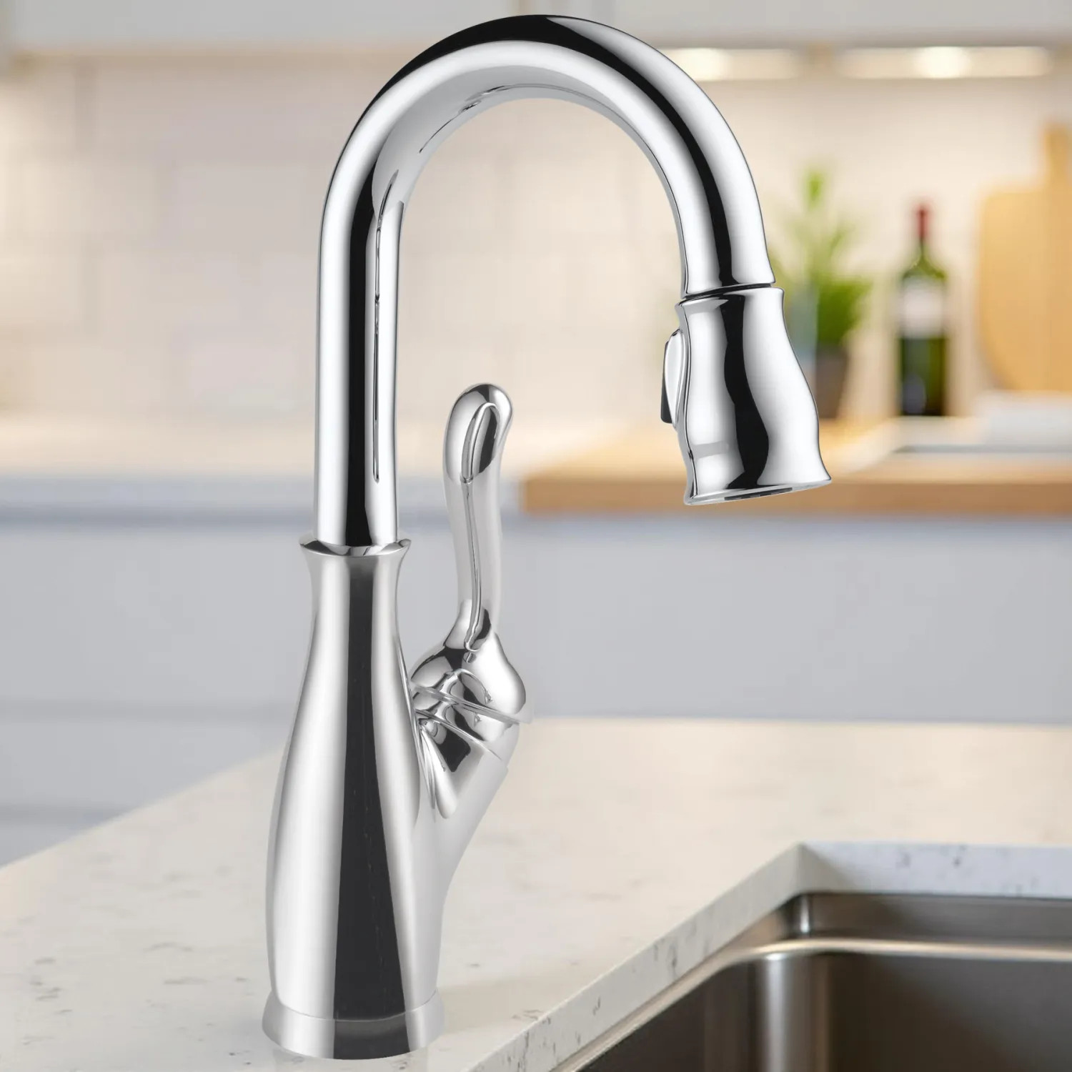 Delta 9678-DST Delta Leland Pull-Down Bar/Prep Faucet, Single Handle, Diamond Seal, MagnaTite, ADA, 1.8 GPM, Chrome - 9678-DST