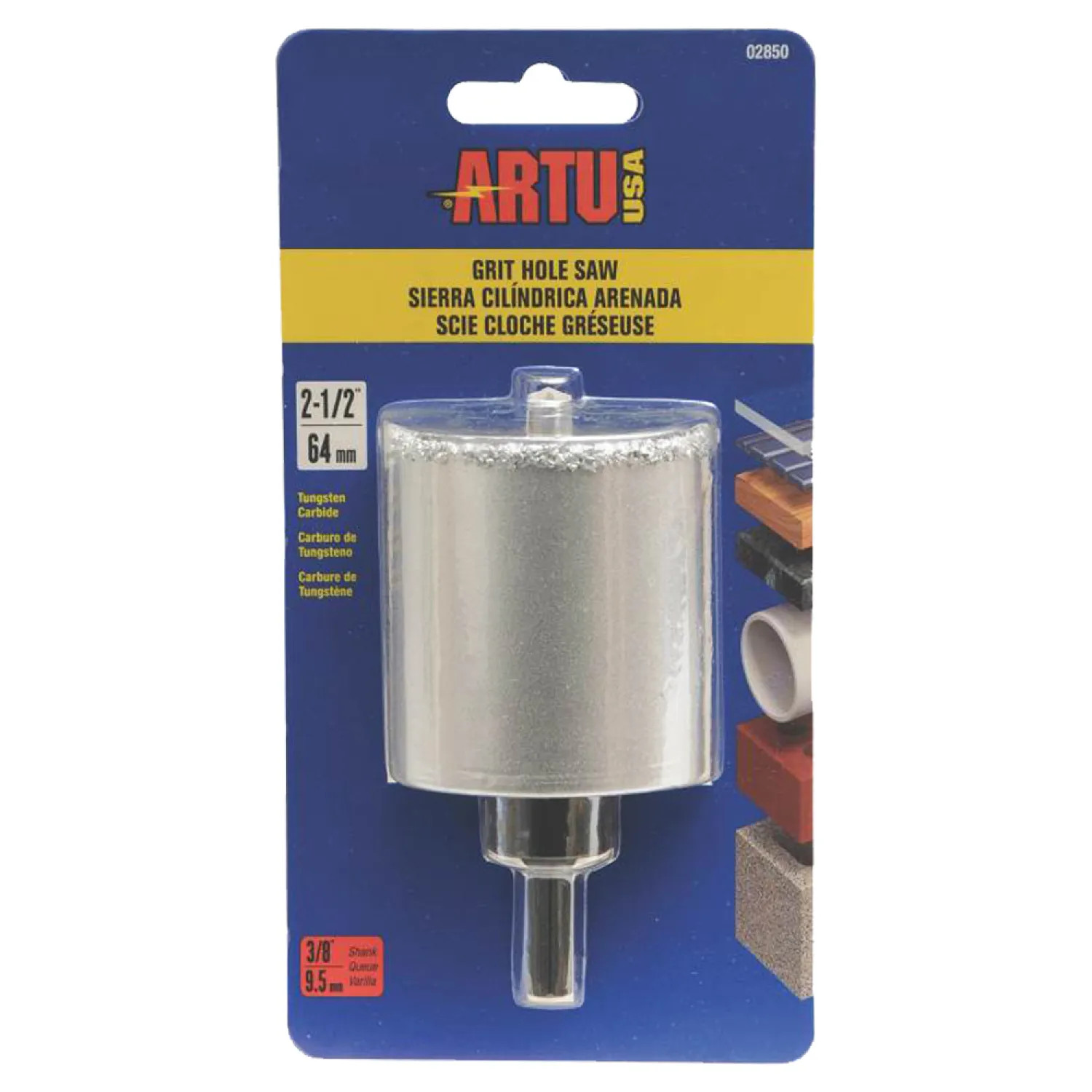 Artu 2850 Artu 02850 Hole Saws, Grit, Tungsten Carbide, w/Arbor, 2-1/2 In