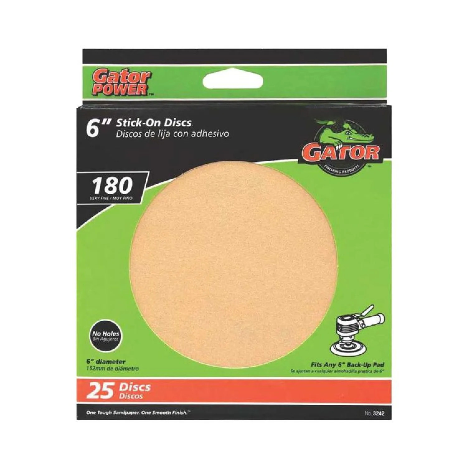 Gator 3242 Gator Red Resin 3242 Stick-On Sanding Disc, 6 in, 180 Grit