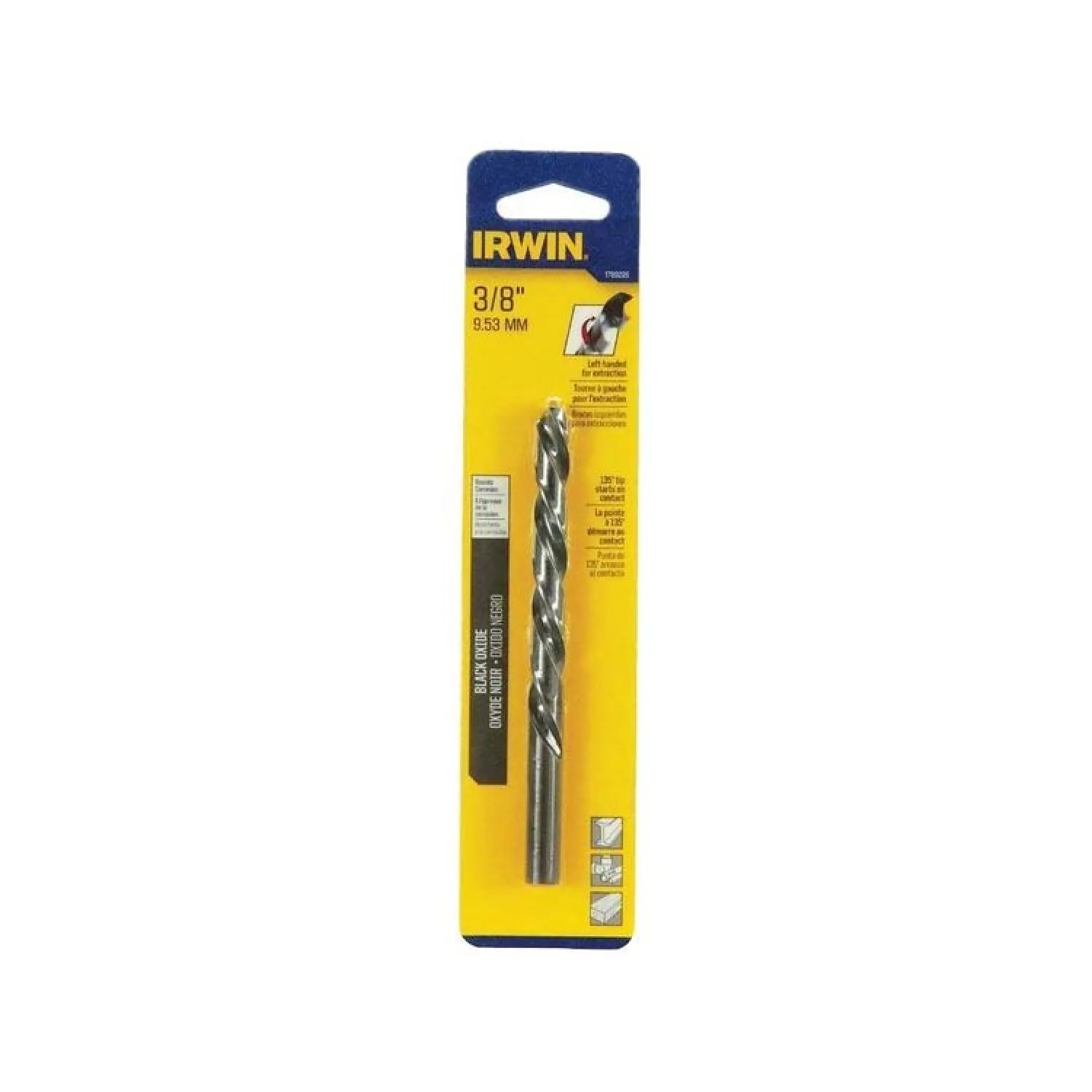 Irwin 1789226 Irwin 1789226 Heavy Duty Carded Jobber Length Drill, 3/8 in Dia x 3-1/8 in OAL, High Speed Steel