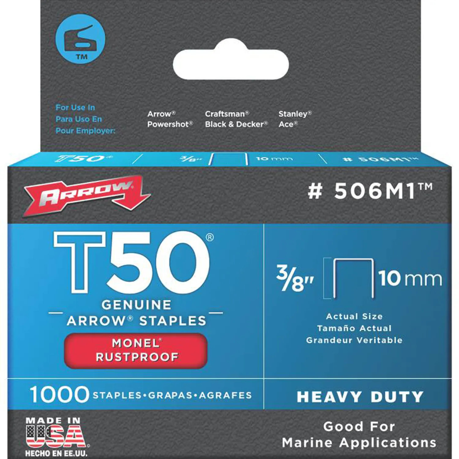 Arrow 506M1 Arrow T50 Monel Staple, Flat, 3/8