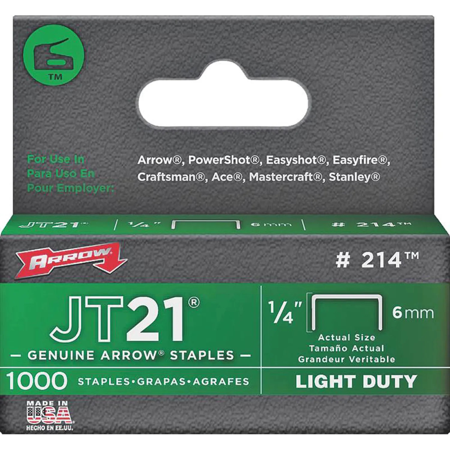 Arrow 214 JT21 214 Flat Crown Staple, 1/4