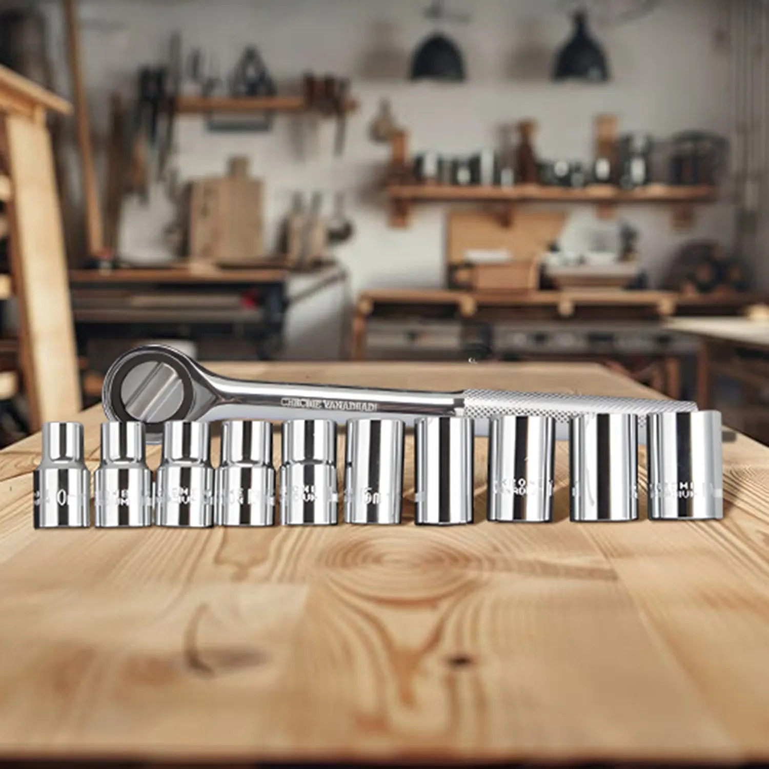 Vulcan 13PC-3M Vulcan 11-Piece Socket Set, 3/8 Drive, Chrome Vanadium Steel, Chrome - 13PC-3M
