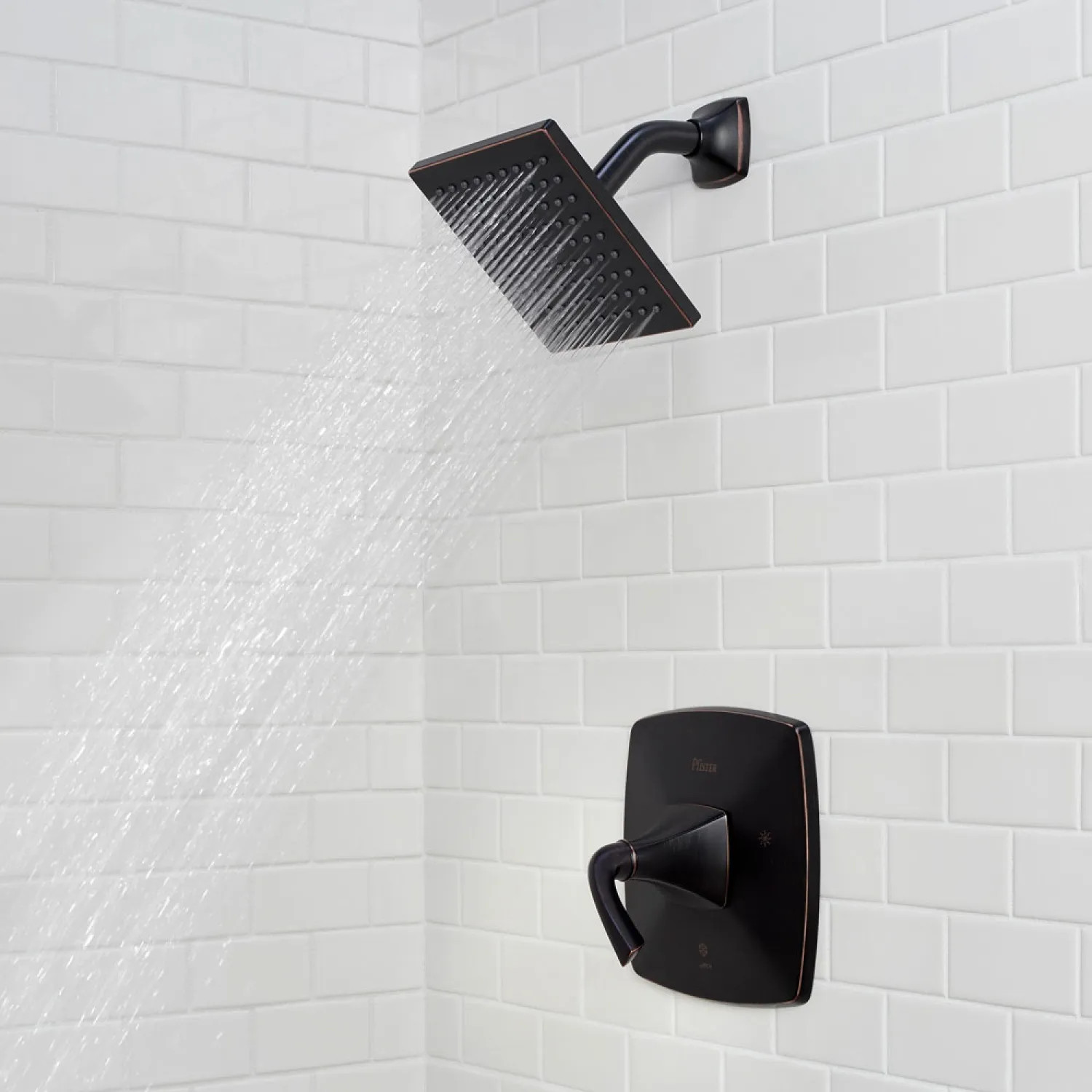 Pfister LG89-7BSY Pfister Bronson Square Single-Handle Shower Faucet with 1.8 GPM Shower Head, Lever Handle, Less Valve, Tuscan Bronze - LG89-7BSY