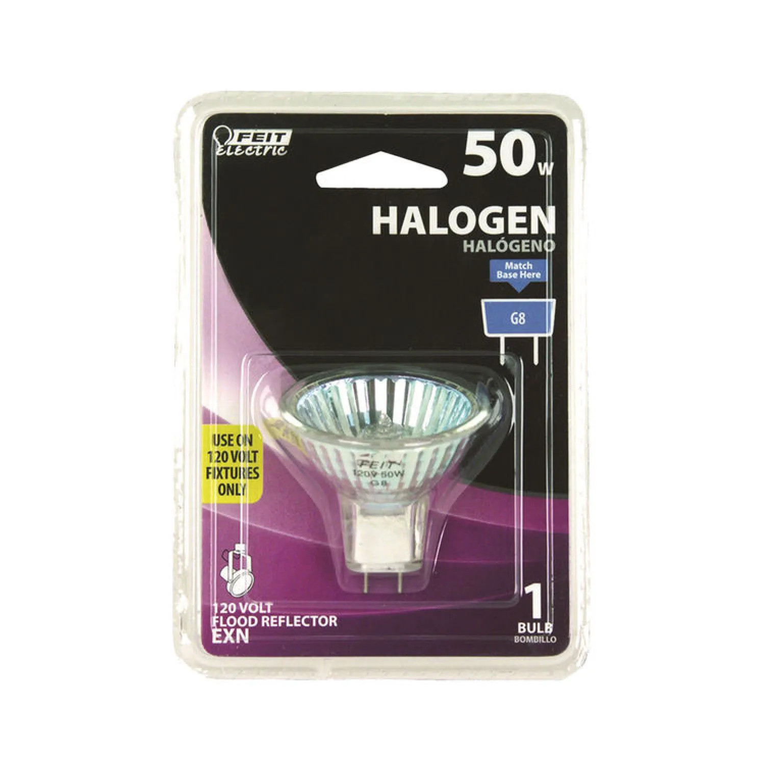 Feit BPEXN-120 Feit Electric BPEXN-120 Dimmable Halogen Lamp, 50 W, 120 V, MR16, G8, 3000 hr