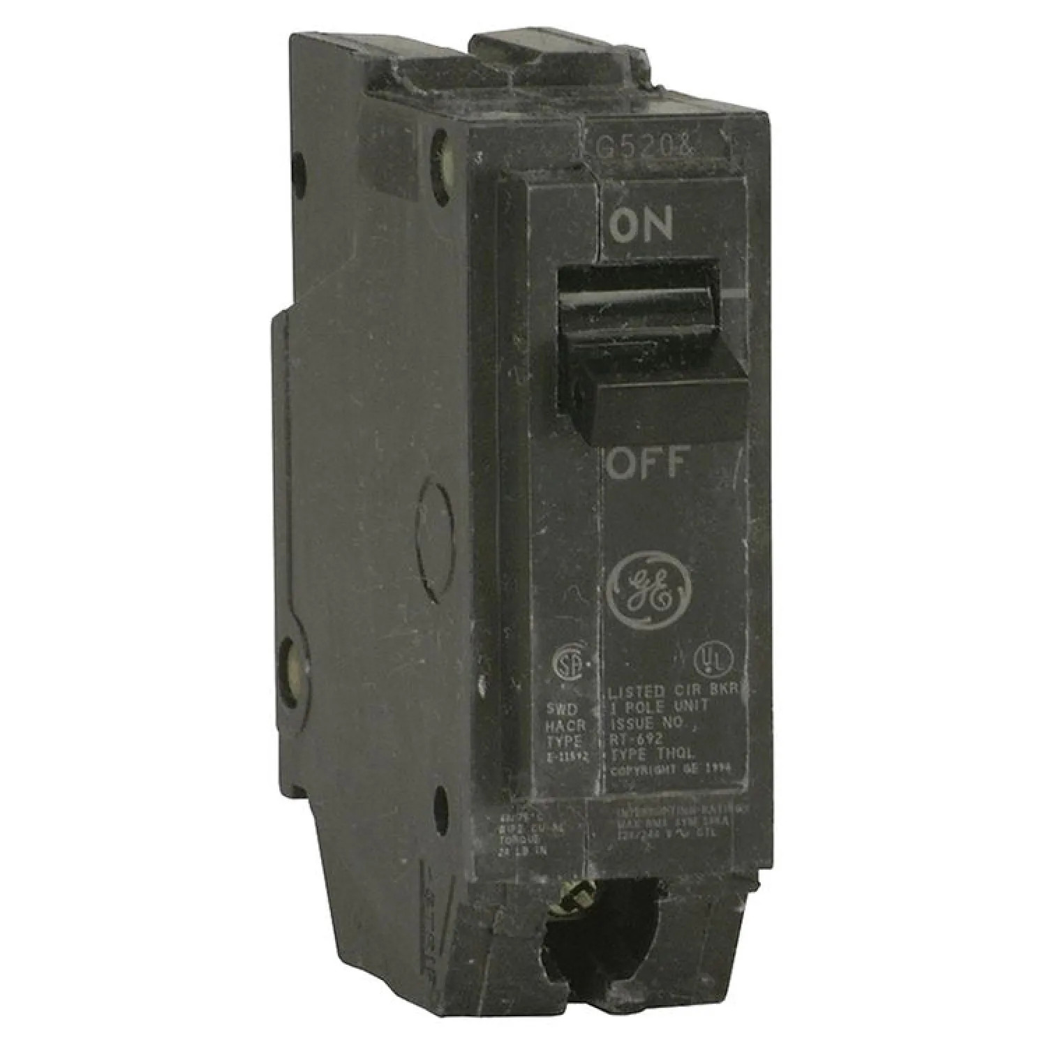 GE THQL1120 GE THQL1120 Type THQL Q-Line Standard Circuit Breaker, 120/240 VAC, 20 A, 1 P, 10 kA