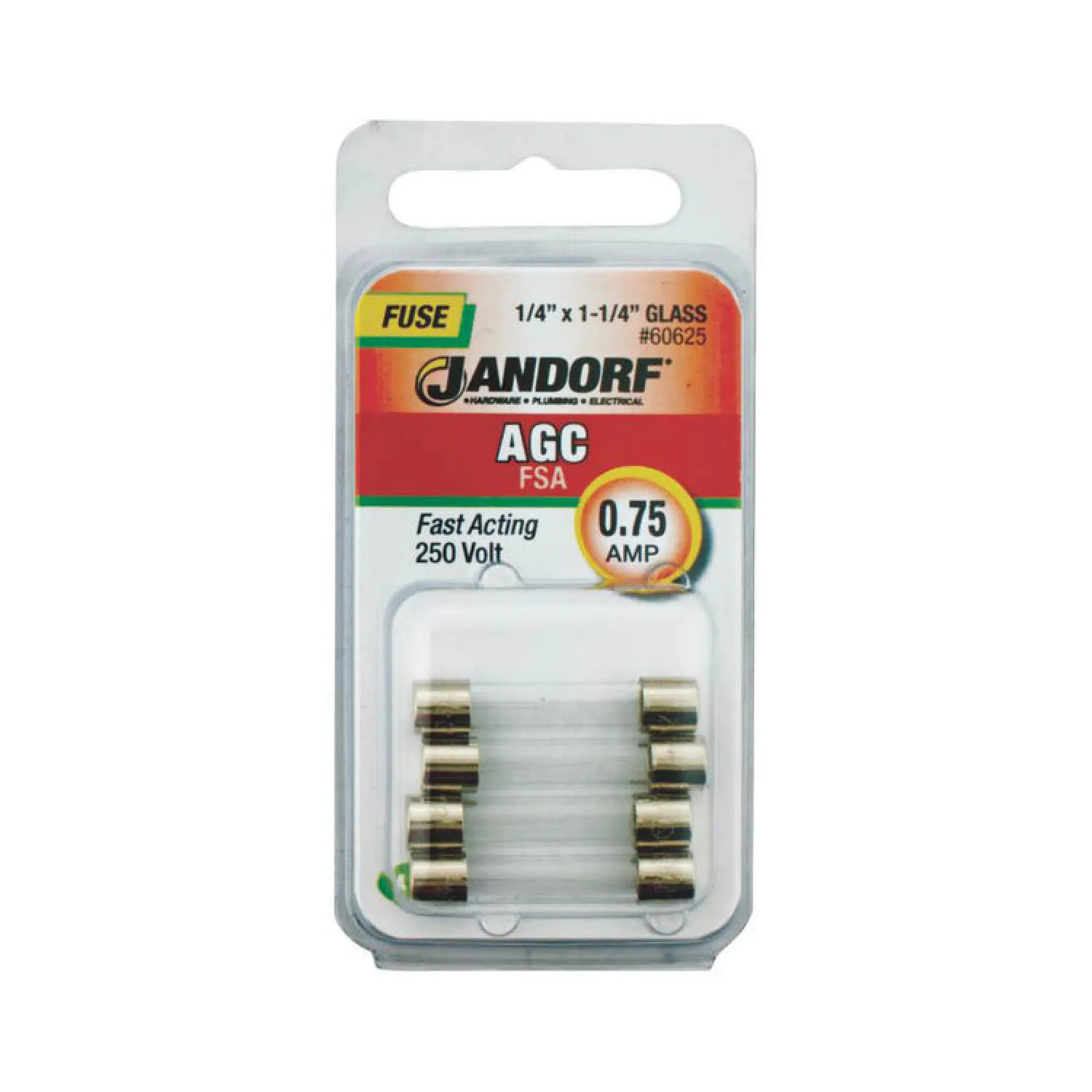 Bussmann 60625 Bussmann AGC Cartridge Fast Acting Fuse Without Indicator, 250 VAC, 0.75 A