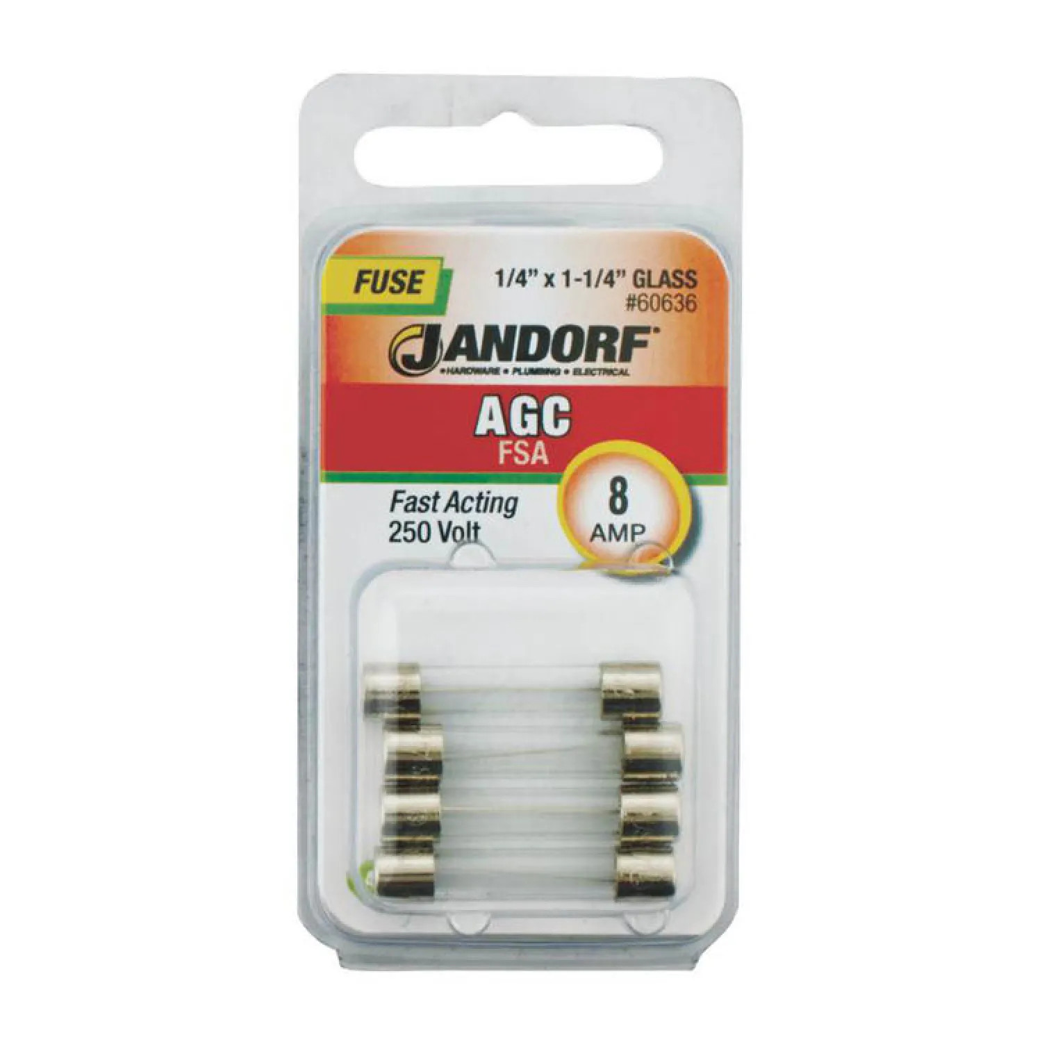 Bussmann 60636 Bussmann 60636 AGC Cartridge Fast Acting Fuse - Less Indicator, 250 VAC, 8 Amps
