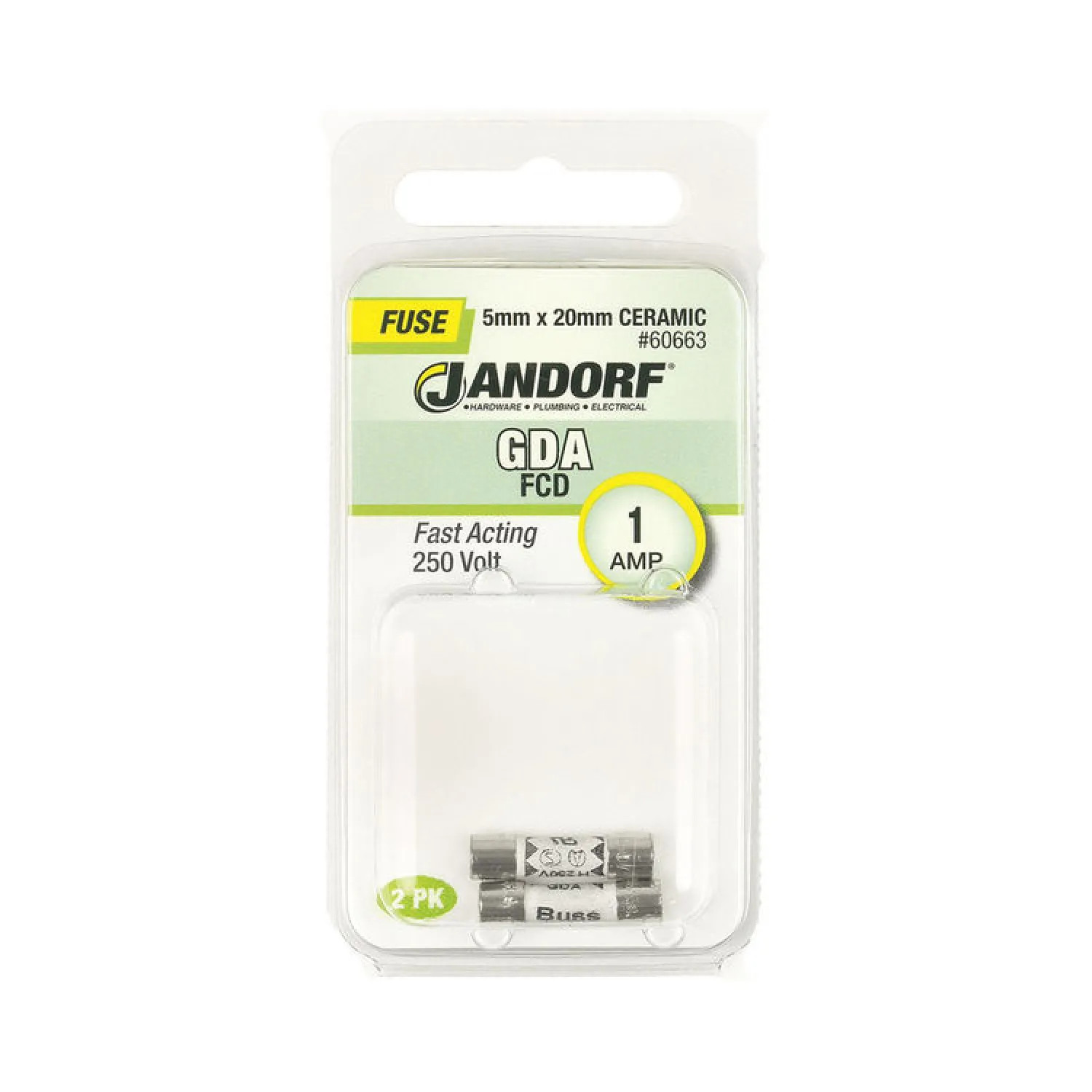Bussmann 60663 Bussmann GDA Cartridge Fast Acting Fuse Without Indicator, 250 VAC, 1 A, 1500 A