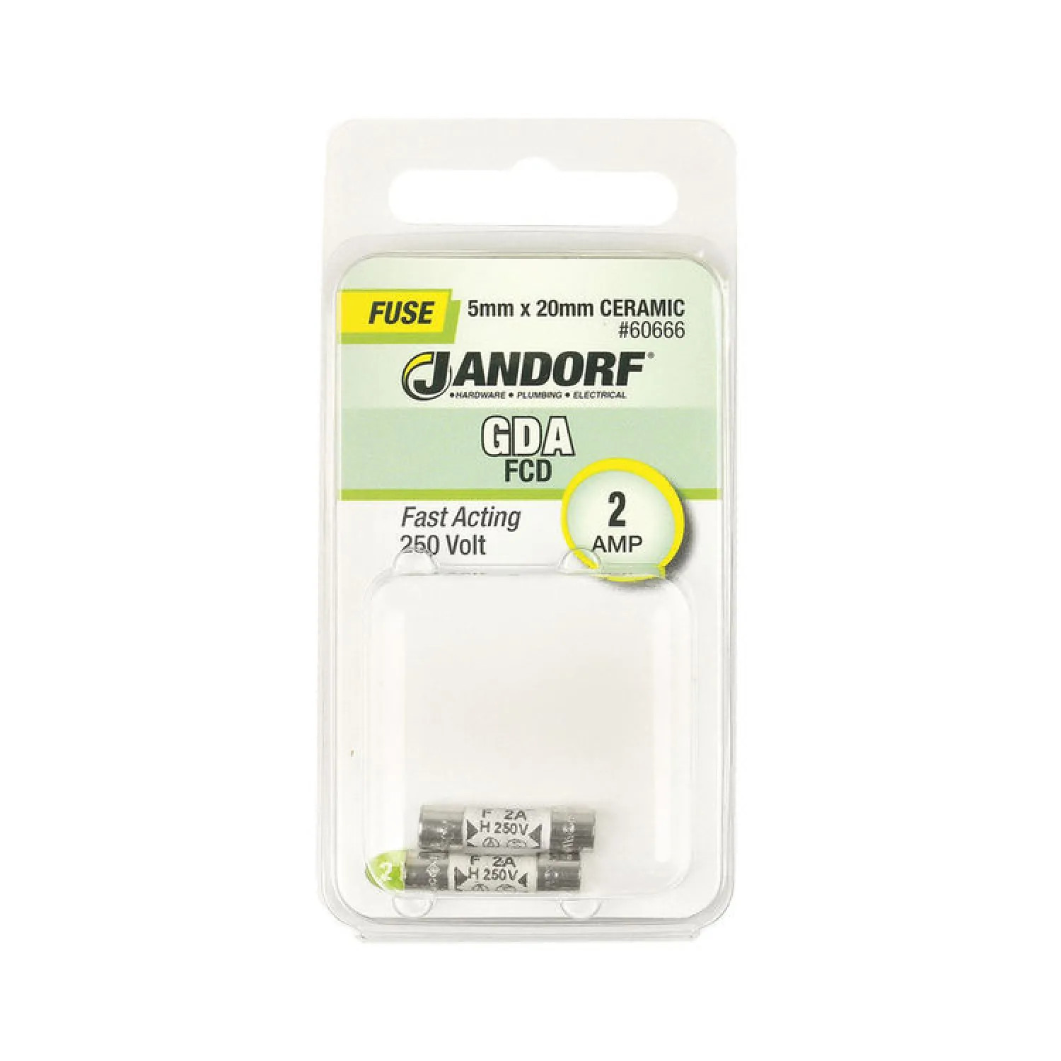 Bussmann 60666 Bussmann GDA Cartridge Fast Acting Fuse Without Indicator, 250 VAC, 2 A, 1500 A