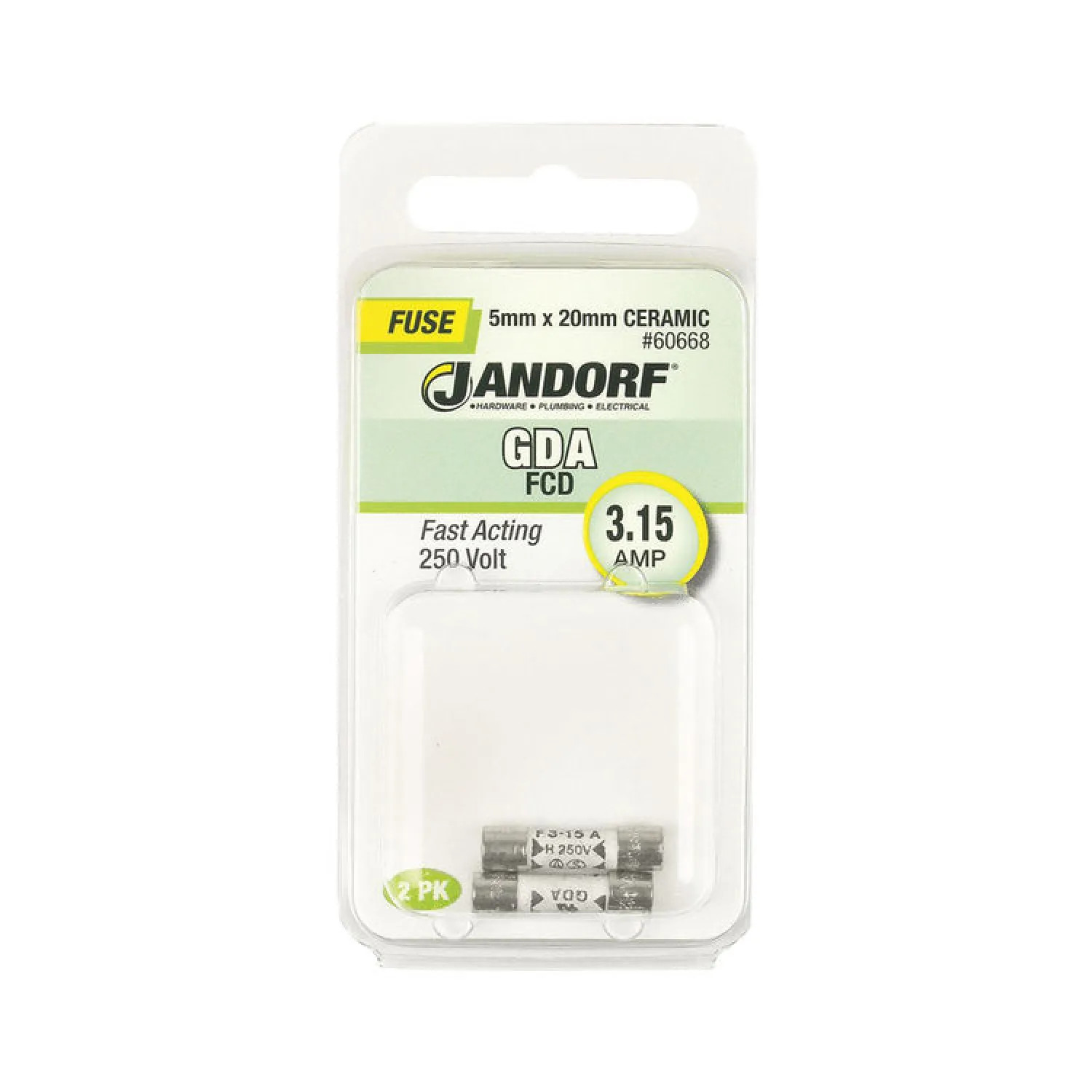 Bussmann 60668 Bussmann GDA Cartridge Fast Acting Fuse Without Indicator, 250 VAC, 3.15 A, 1500 A