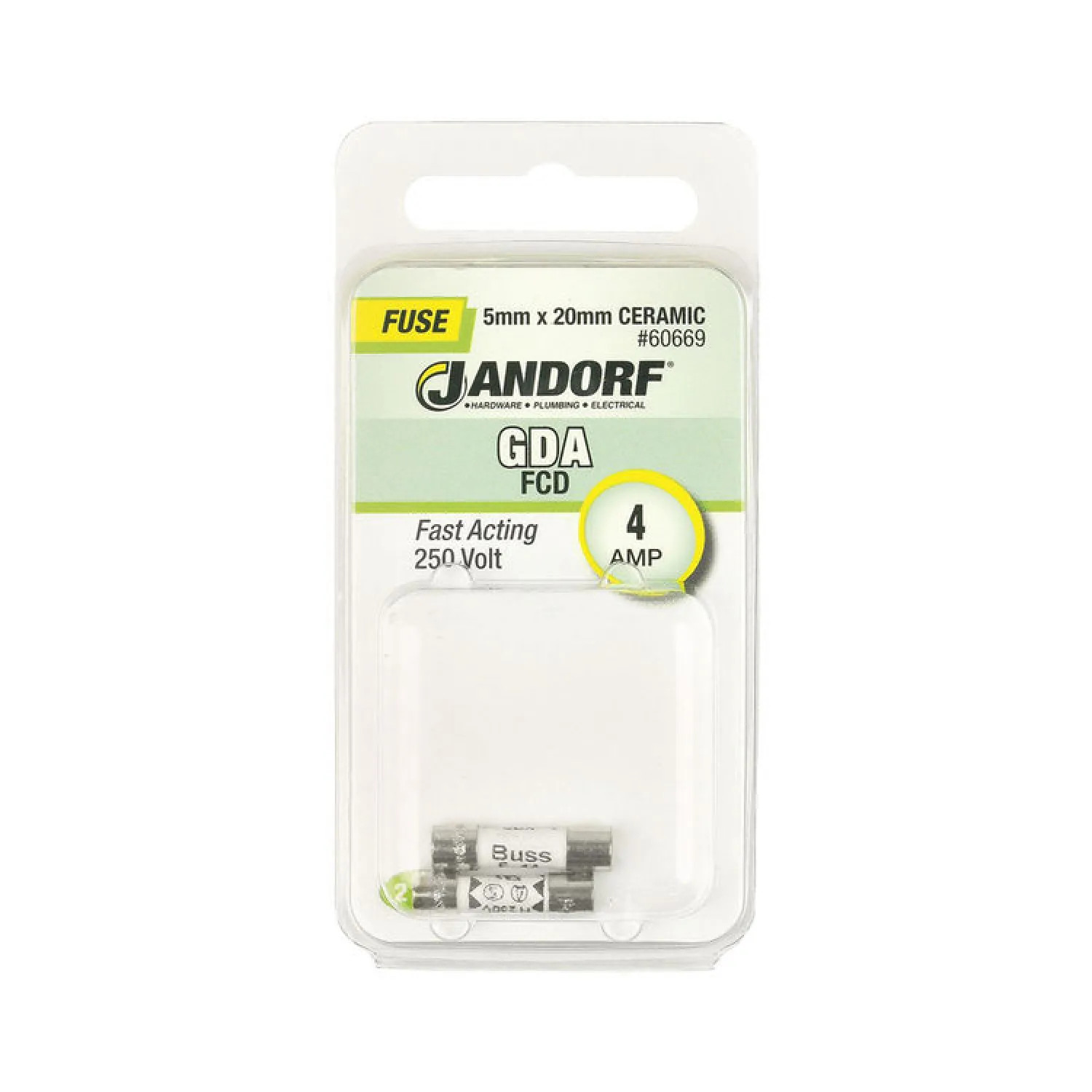 Bussmann 60669 Bussmann GDA Cartridge Fast Acting Fuse Without Indicator, 250 VAC, 4 A, 1500 A