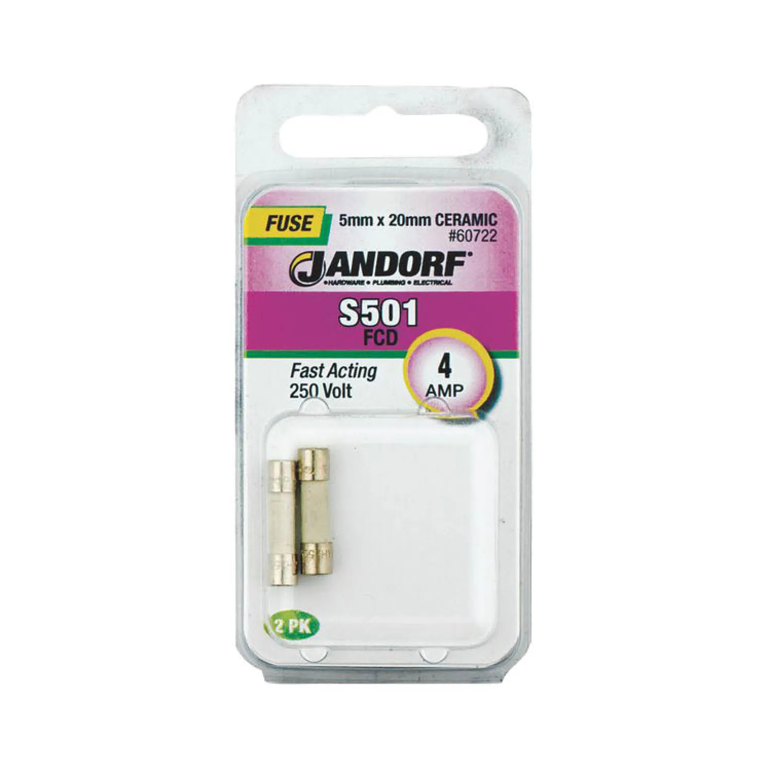 Bussmann 60722 Bussmann S501 Cartridge Fast Acting Fuse Without Indicator, 250 VAC, 4 A, 1500 A