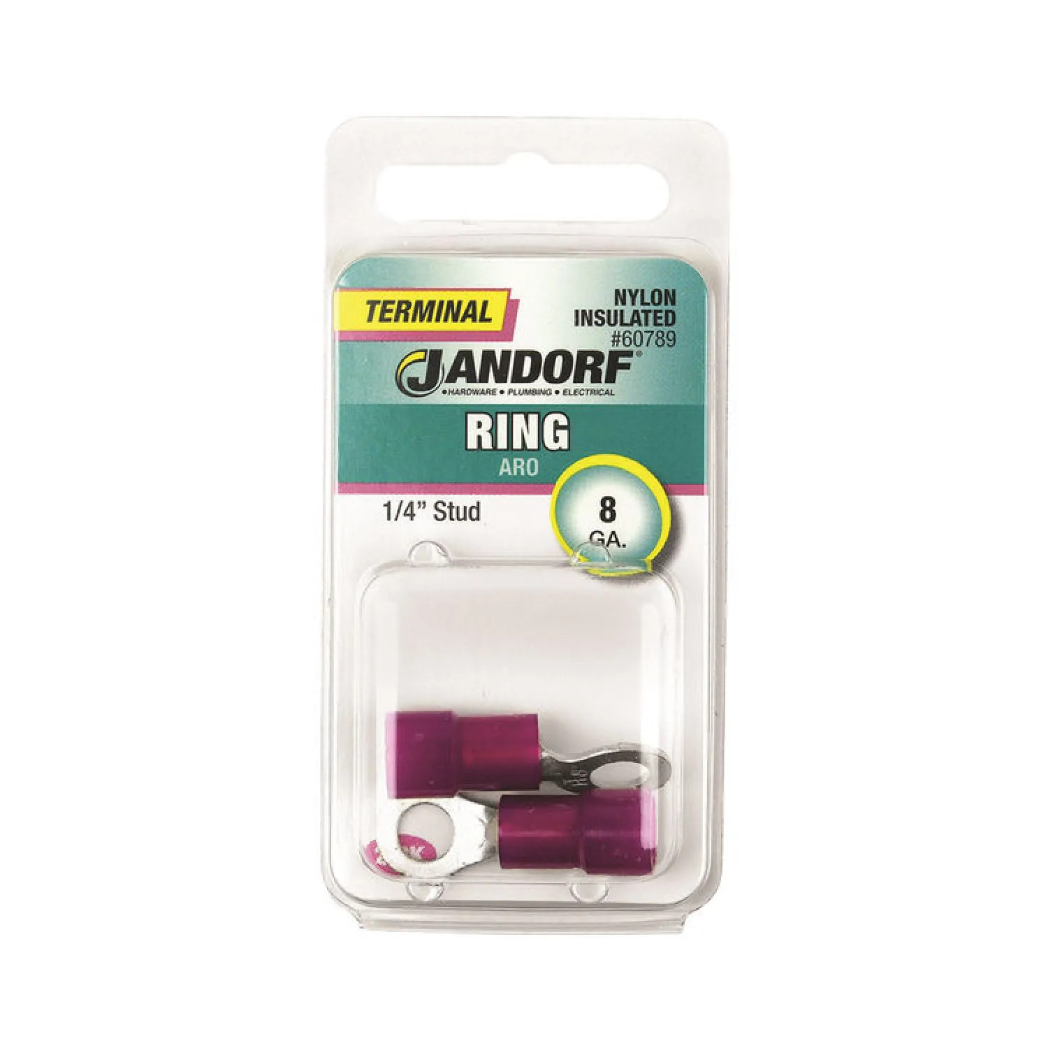 Jandorf 60789 Jandorf 60789 Ring Terminal, 8 AWG, Insulated, Tin Plated Copper, Red
