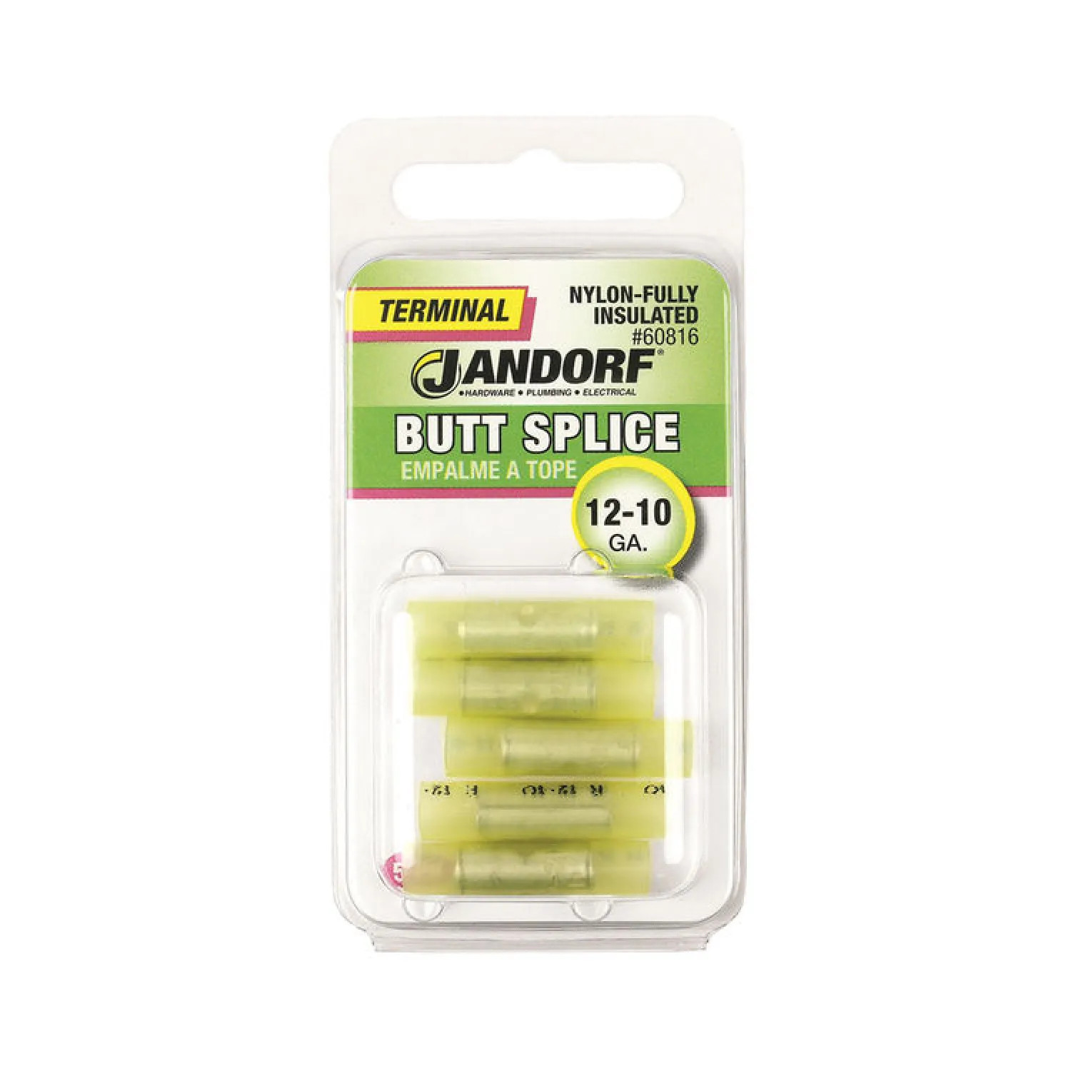 Jandorf 60816 Jandorf 60816 Butt Splice Terminal, 12 - 10 AWG, Fully Insulated, Tin Plated Copper, Yellow