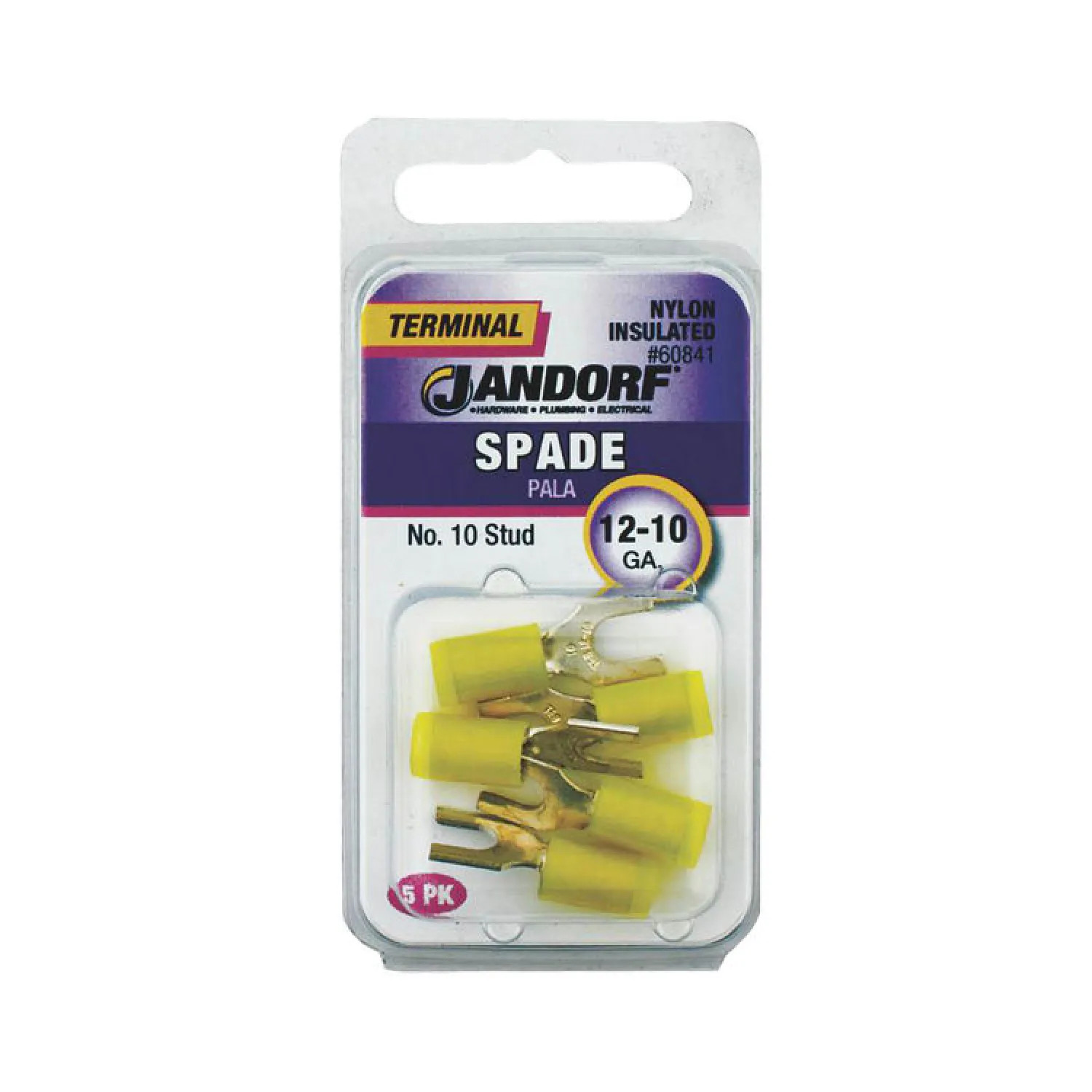 Jandorf 60841 Jandorf 60841 Spade Terminal, 12 - 10 AWG, 600 V, Insulated, Tin Plated Copper, Yellow