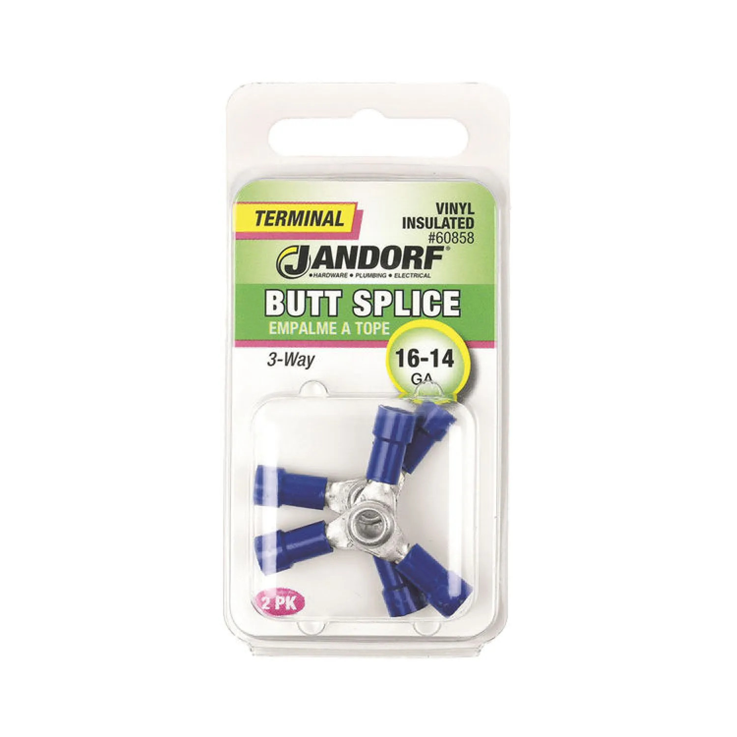 Jandorf 60858 Jandorf 60858 3-Way Butt Splice Terminal, 16 - 14 AWG, Insulated, Tin Plated Copper, Blue