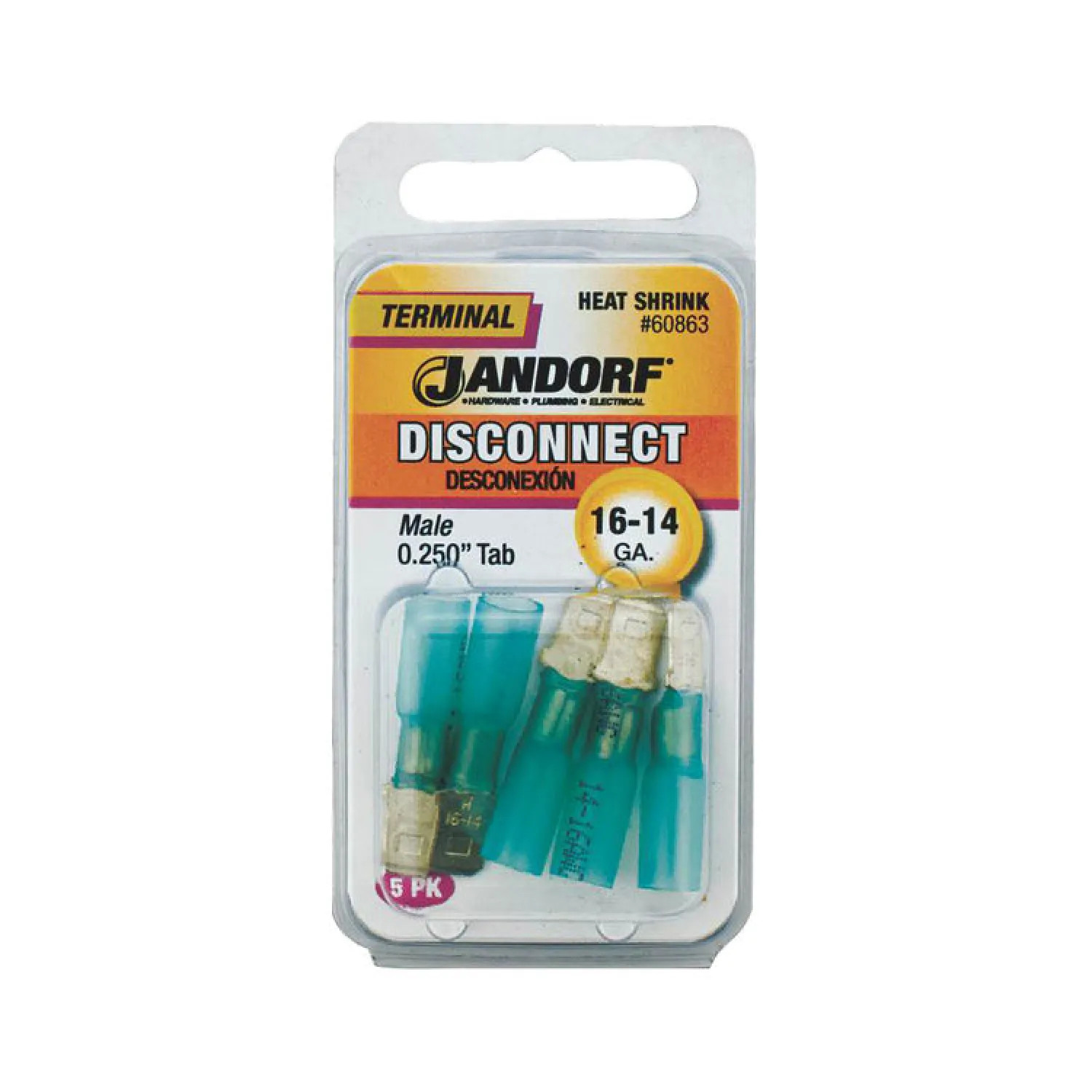 Jandorf 60863 Jandorf 60863 Heat Shrink Disconnect Terminal, 16 - 14 AWG, Tin Plated Copper, Blue
