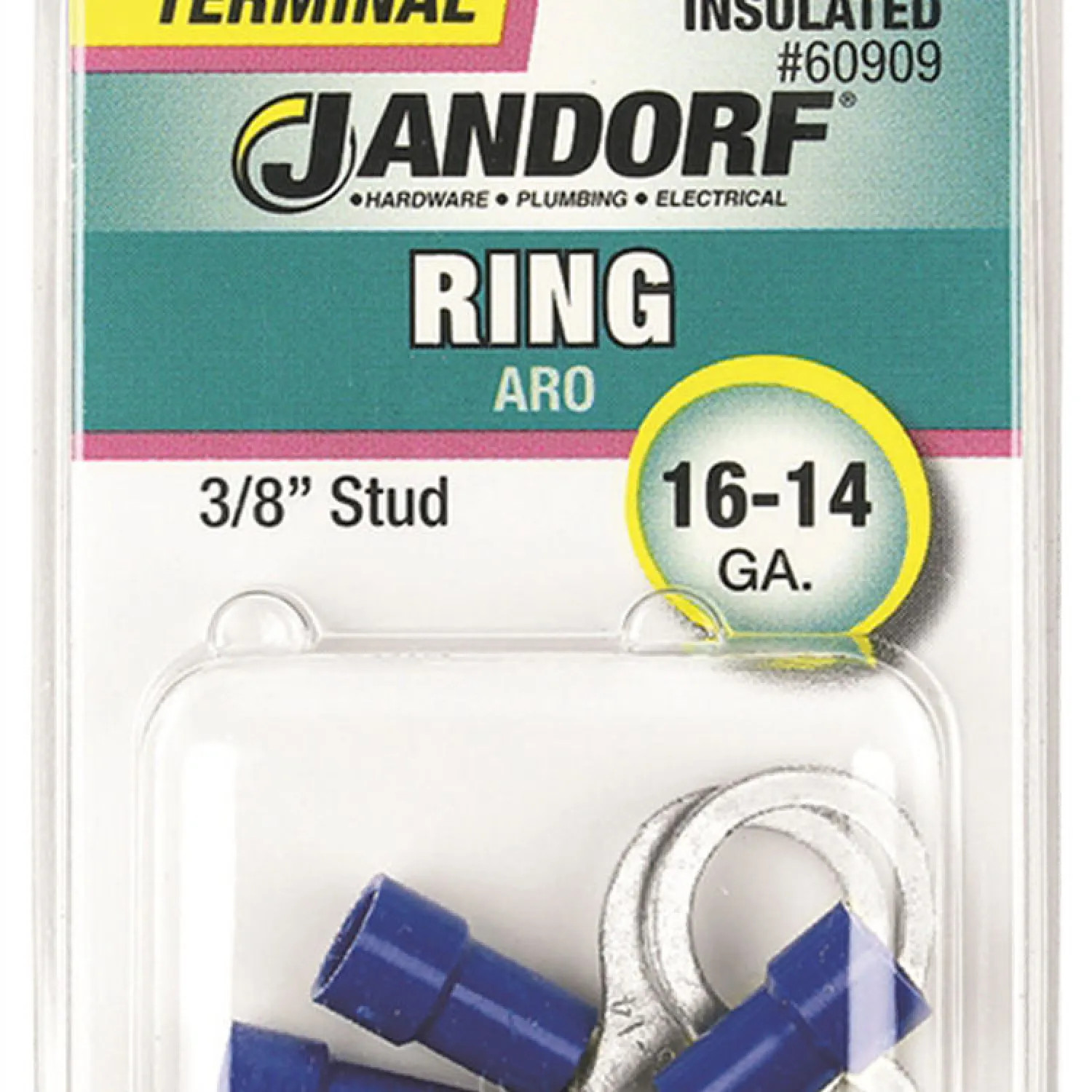 Jandorf 60909 Jandorf 60909 Ring Terminal, 16 - 14 AWG, Insulated, Tin Plated Copper, Blue