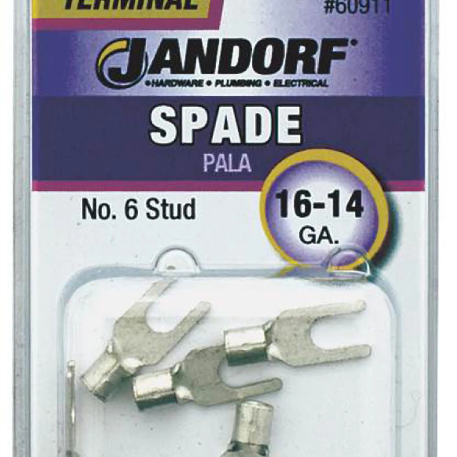 Jandorf 60911 Jandorf 60911 Spade Terminal, 16 - 14 AWG, 600 V, Non-Insulated, Tin Plated Copper