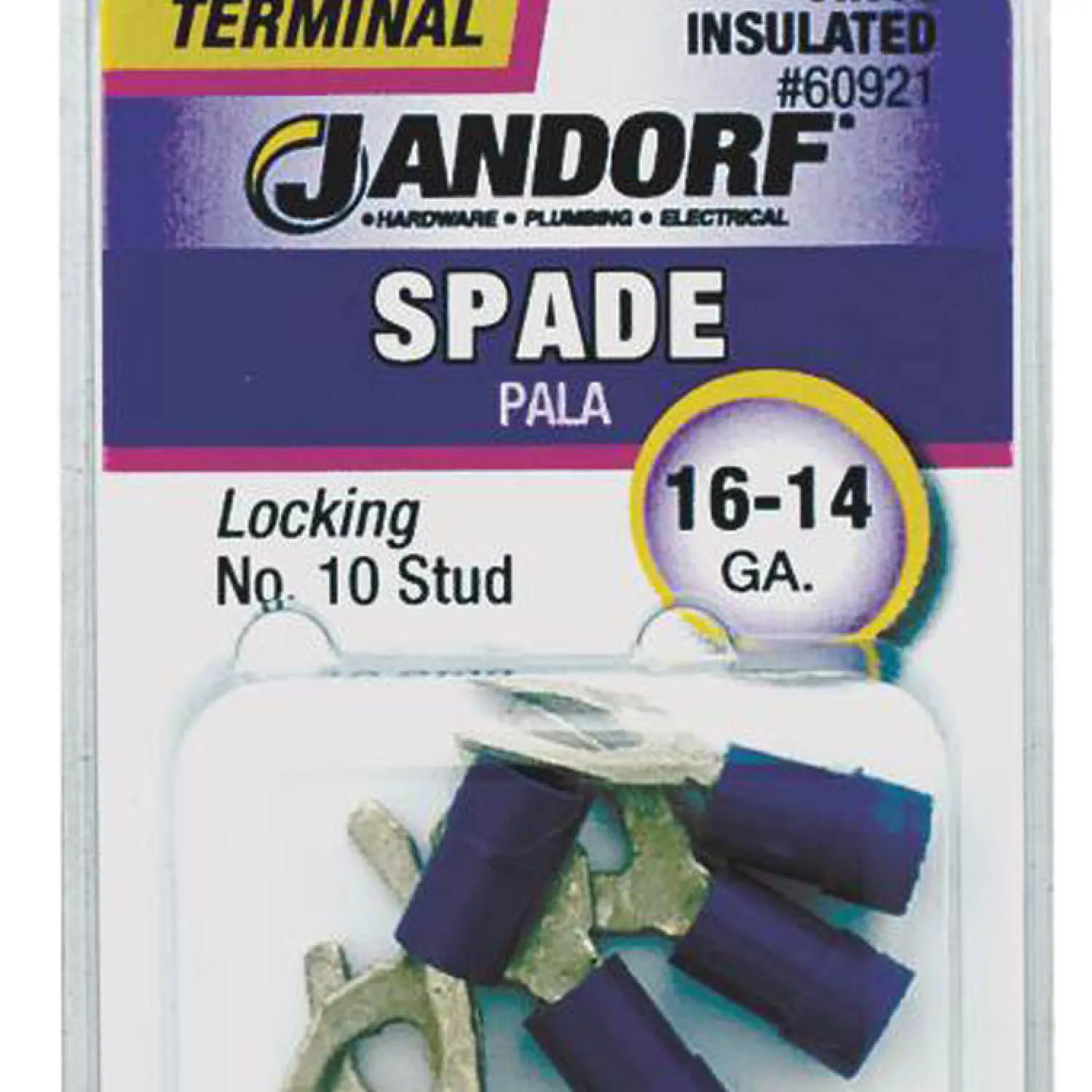 Jandorf 60921 Jandorf 60921 Locking Spade Terminal, 16 - 14 AWG, 600 V, Insulated, Tin Plated Copper, Blue