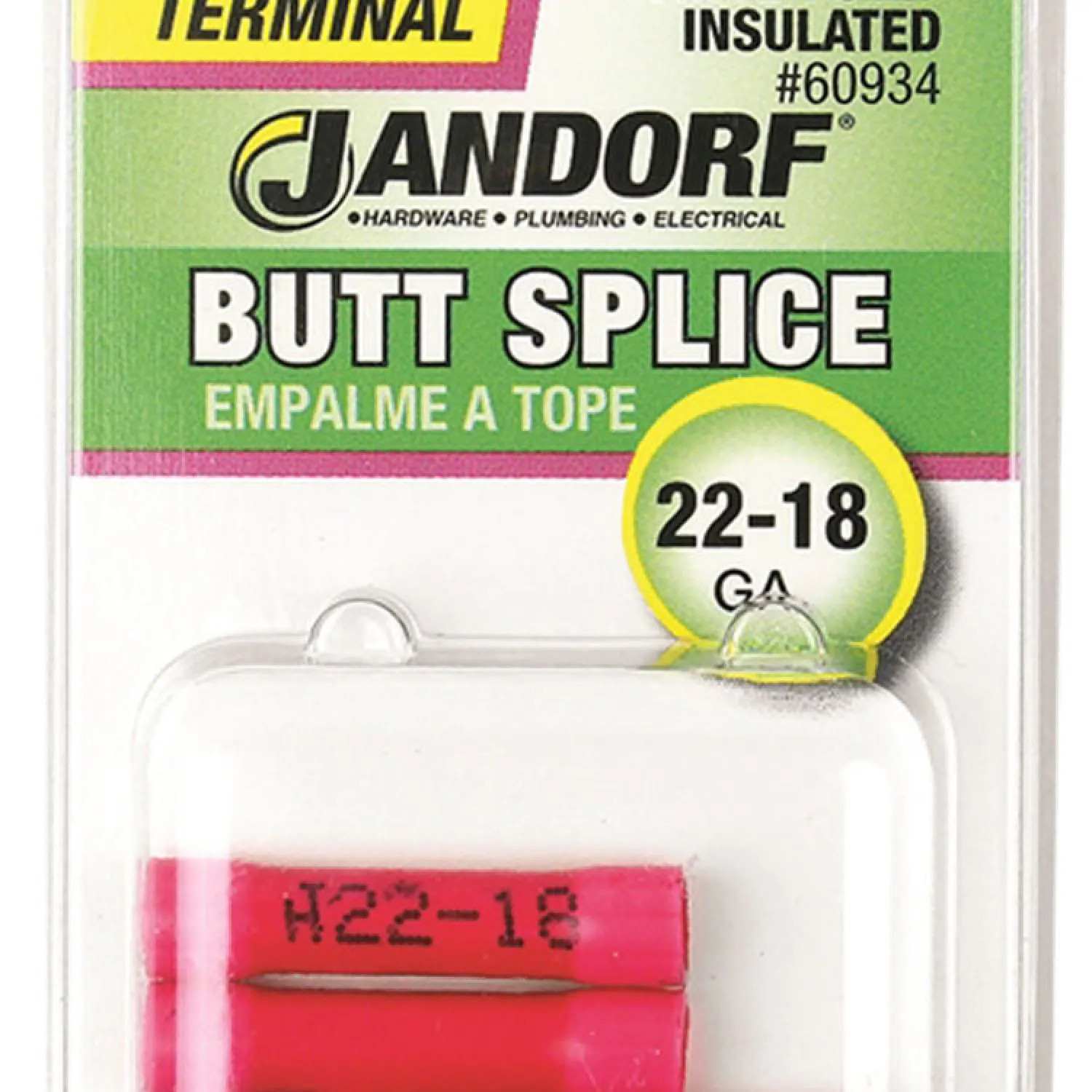 Jandorf 60934 Jandorf 60934 Butt Splice Terminal, 22 - 18 AWG, Insulated, Tin Plated Copper, Red
