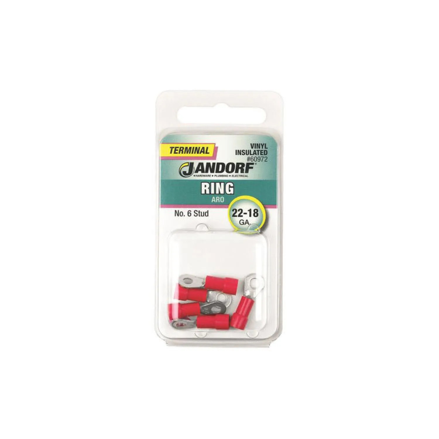 Jandorf 60972 Jandorf 60972 Ring Terminal, 22 - 18 AWG, Insulated, Tin Plated Copper, Red