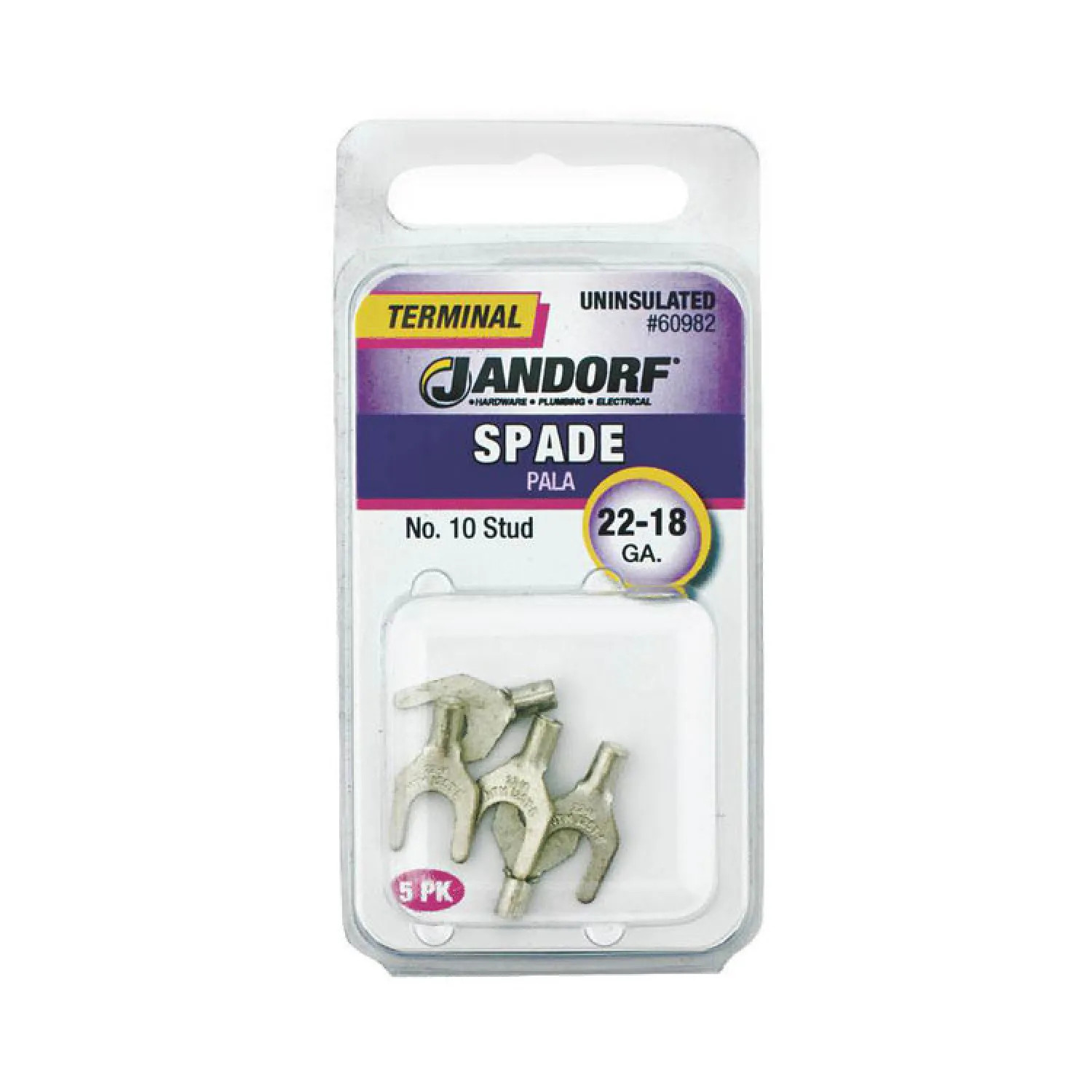 Jandorf 60982 Jandorf 60982 Spade Terminal, 22 - 18 AWG, 600 V, Non-Insulated, Tin Plated Copper