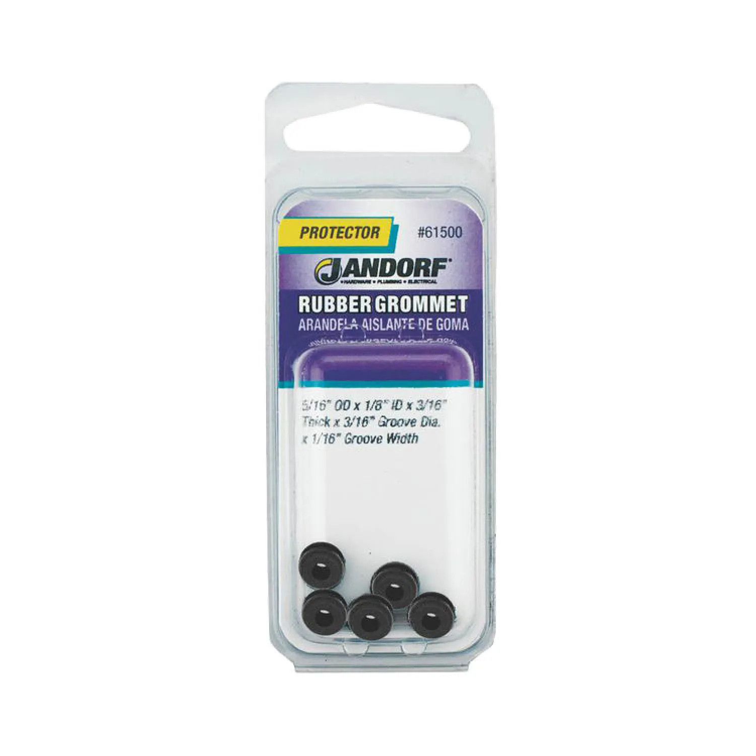 Jandorf 61500 Jandorf 61500 Grommet, 1/8 in ID x 5/16 in OD x 3/16 in T, Rubber, Black