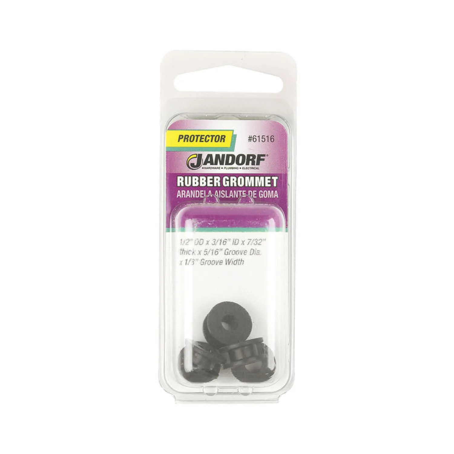 Jandorf 61516 Jandorf 61516 Grommet, 3/16 in ID x 1/2 in OD x 7/32 in T, Rubber, Black