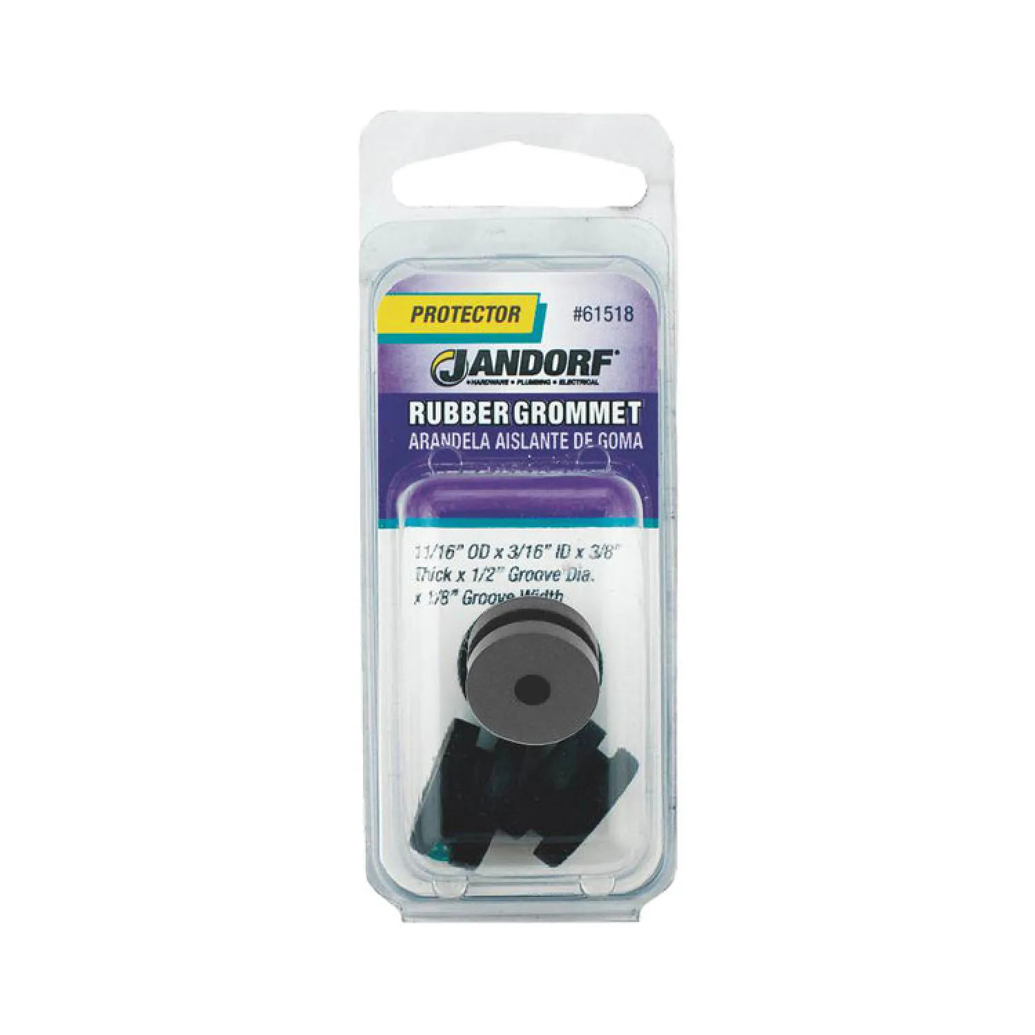 Jandorf 61518 Jandorf 61518 Grommet, 3/16 in ID x 11/16 in OD x 3/8 in T, Rubber, Black