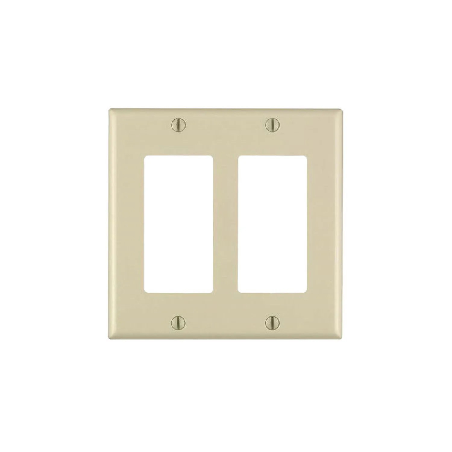 Leviton 001-80409-00I Leviton 001-80409-00I 2-Decora/GFCI Standard Size Wall Plate, 2 Gang, 4.5 in L X 4.56 in W 0.22 in T, Ivory, Smooth