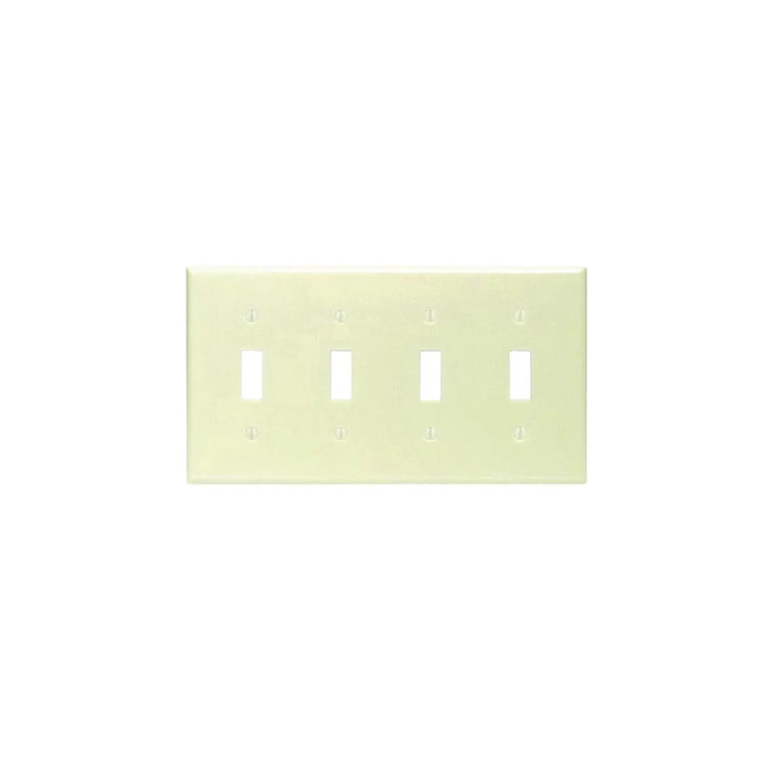Leviton 001-86012-000 Leviton 001-86012-000 4-Toggle Standard Size Wall Plate, 4 Gang, 4.5 in L X 8.19 in W 0.22 in T, Ivory, Smooth