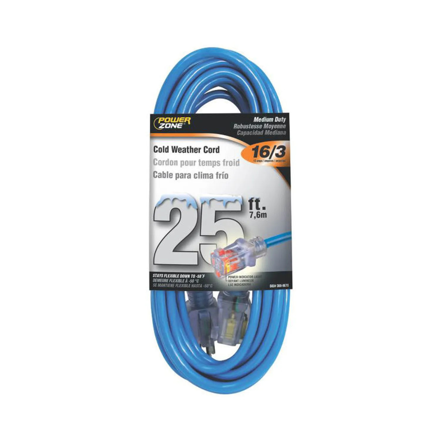 Power Zone ORCW511625 Glacier ORCW511625 Round Extension Cord, 16/3, 25 ft