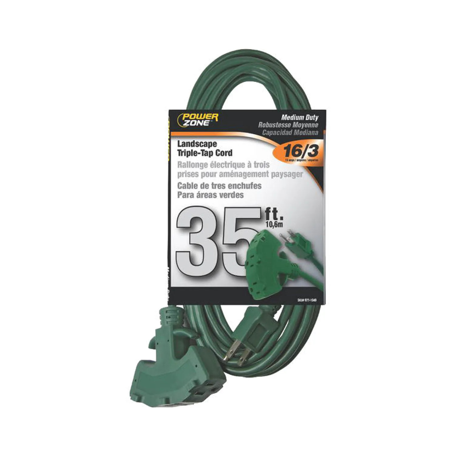 Power Zone OR605627 Powerzone OR605627 SJTW Triple Tap Extension Cord, 16/3, 35 ft