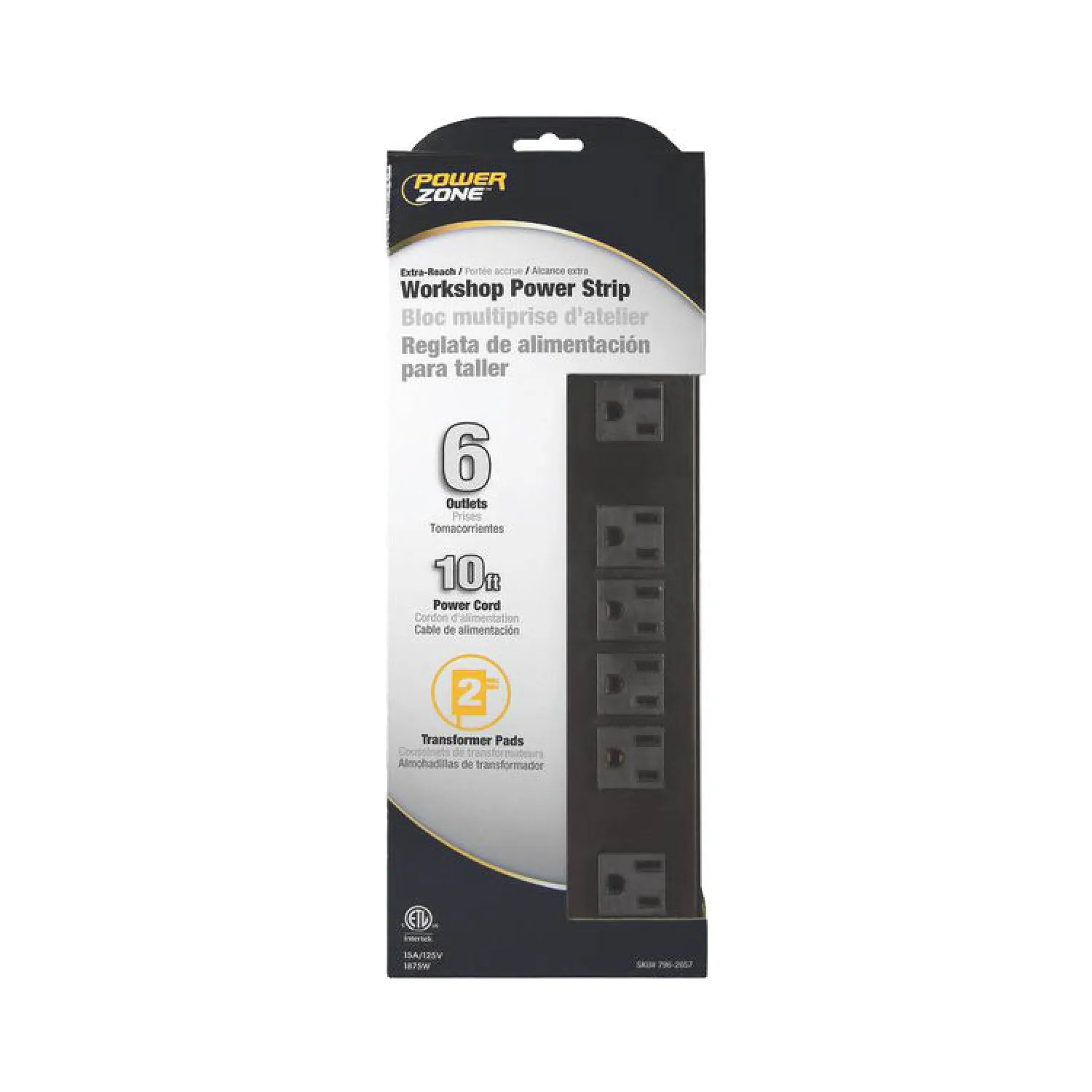 Power Zone OR801120 Powerzone OR801120 Power Outlet Strip, 125 V, 15 A, 6 Outlet